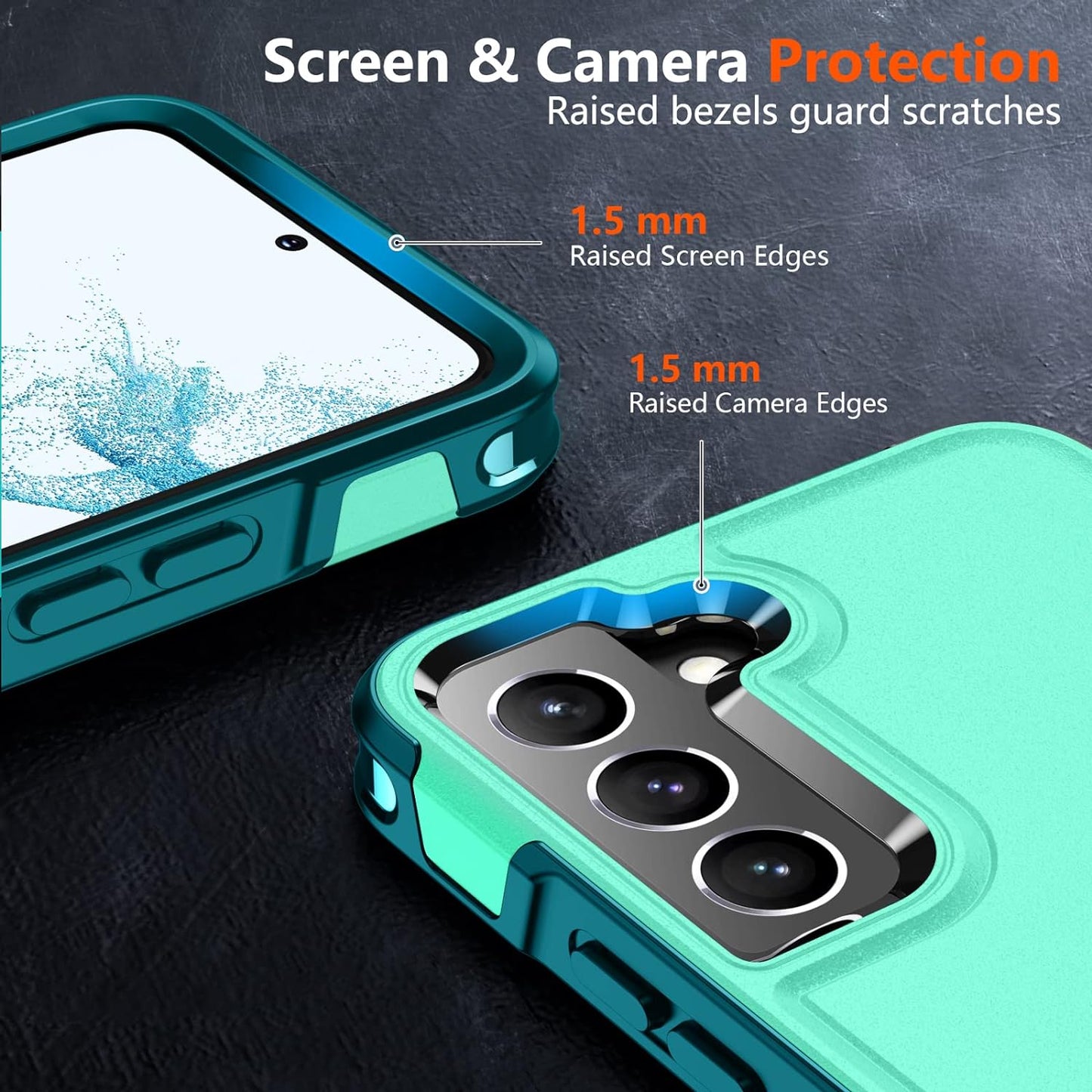SPIDERCASE for Samsung Galaxy S22 plus Case, [10 FT Military Grade Drop Protection], 2 Pack [Tempered Glass Screen Protector+Camera Lens Protector] Heavy Duty Shockproof Case, Light Green  SPIDERCASE   