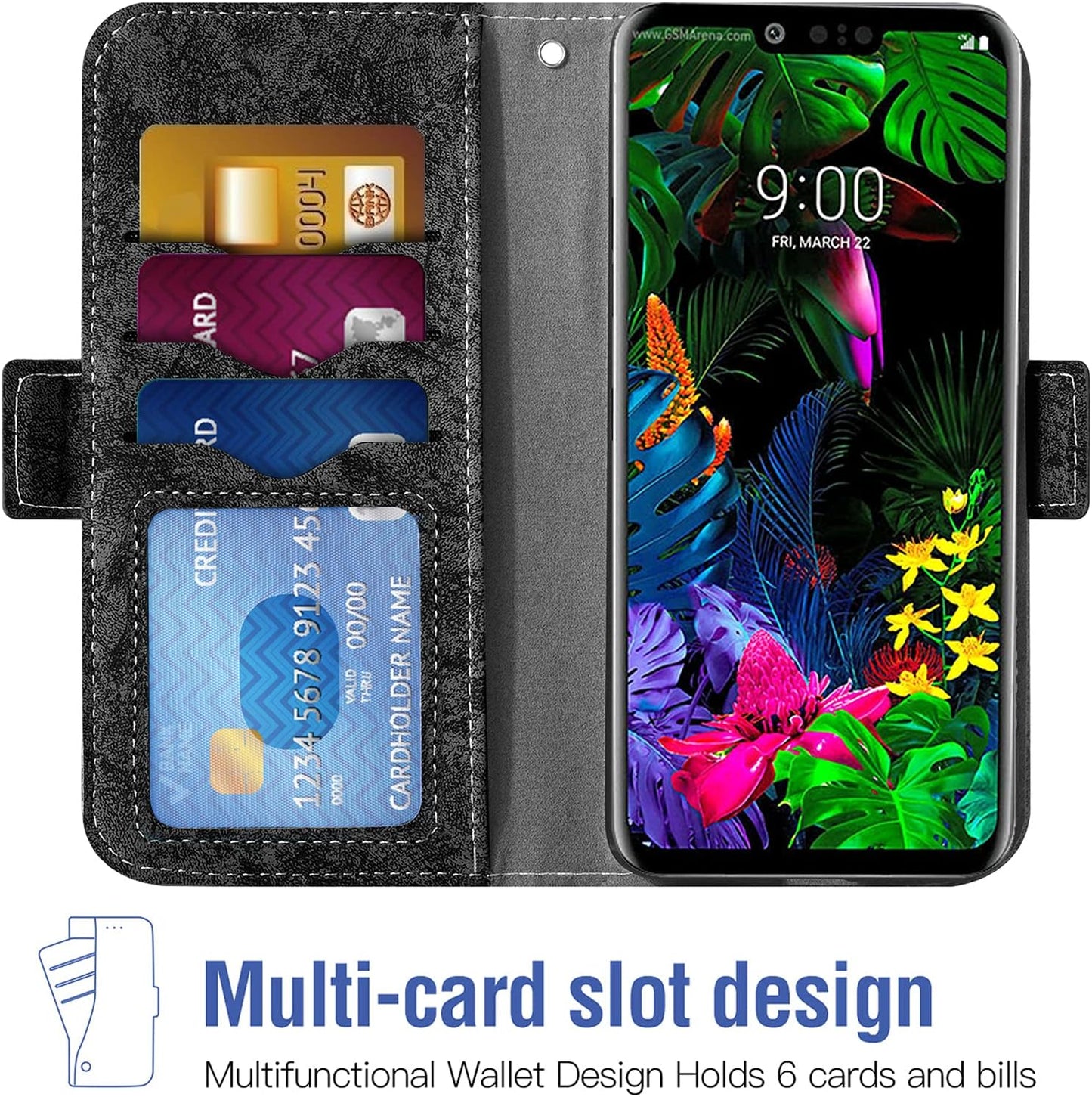 Asuwish Compatible with LG G8 Thinq Wallet Case Tempered Glass Screen Protector Card Holder Stand Kickstand Cell Accessories Leather Phone Cases for LGG8 Thin Q G 8 LG8 G8Thinq Lgg8Thinq 8G Black  Asuwish   
