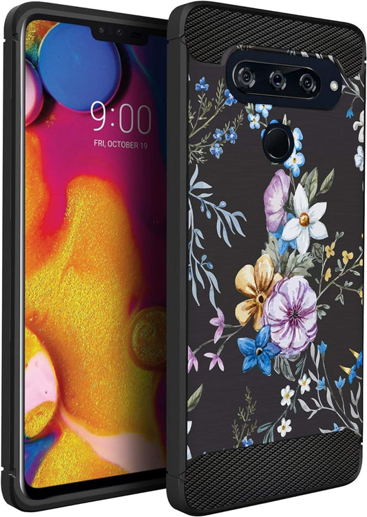 Casesondeck Case Compatible with [LG V40 Thinq] Soft TPU Bumper Cover Carbon Fiber Texture Flexible (Flowers)  CasesonDeck   