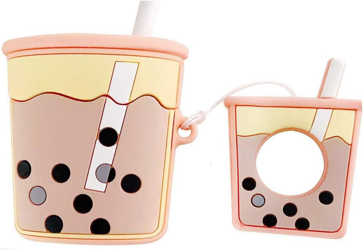 Xuyoz Airpods Case Cover, Cute 3D Cartoon Silicone Airpod Protective Skin Air Pod Case Funny Cover Airpod 2 Case with Keychain for Girls Women Men Compatible with Airpods Charging Case 1& 2  Xuyoz Milk Tea  