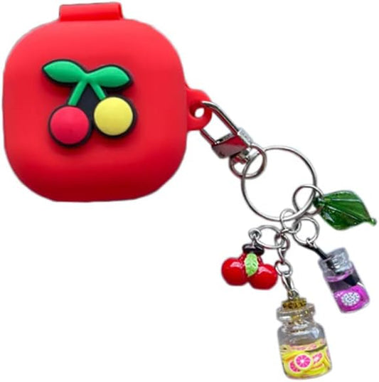 3D Fruit Headphones Case Compatible with Samsung Galaxy Buds Live(2020) Silicone Case with Lovely Accesories Kids Teens Girls Women Funny Kawaii Cover for Galaxy Buds Pro(2021) (Red Cherries)  SINQERISHT   