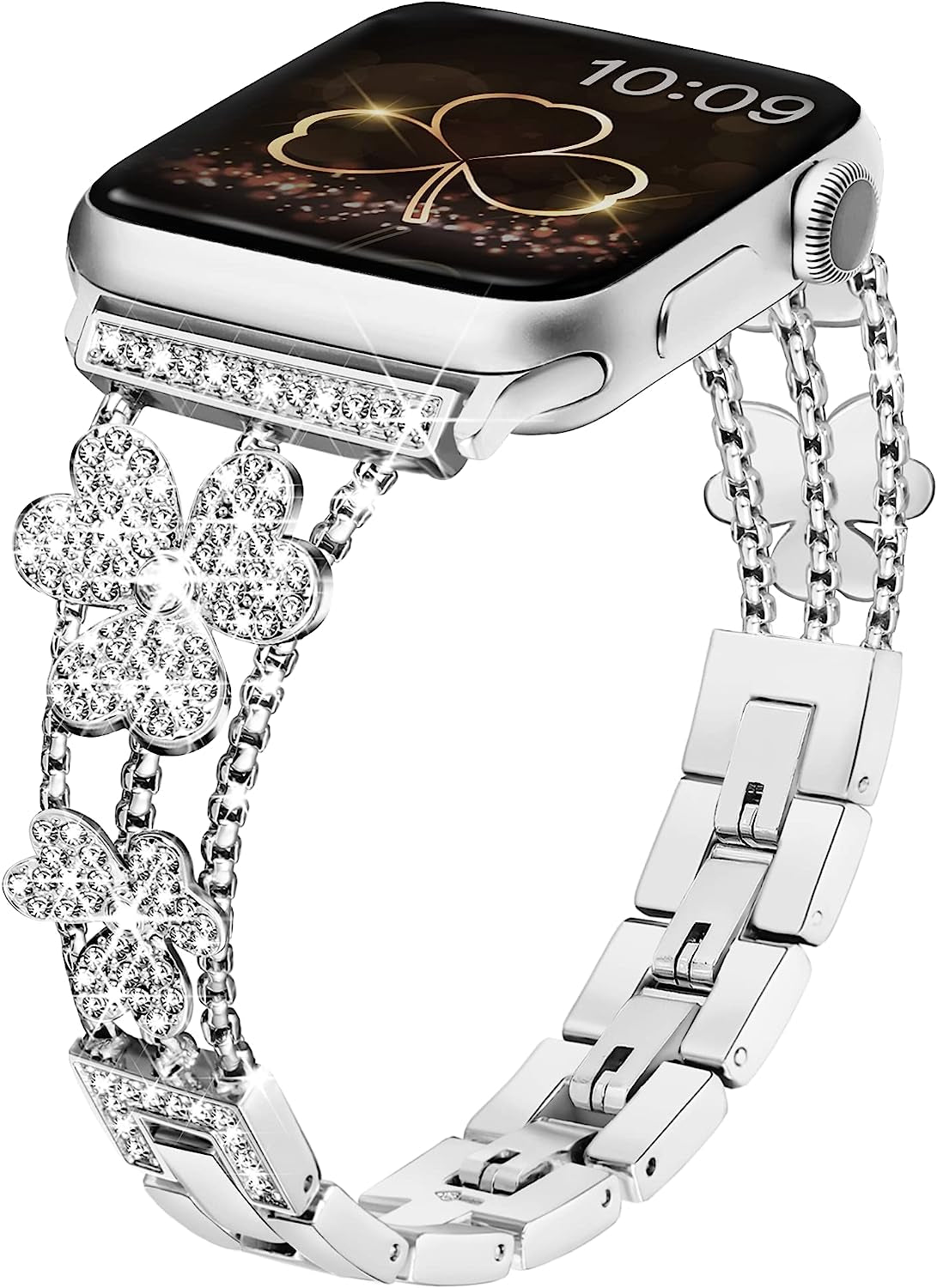 Wipalor Compatible with Apple Watch Band 42Mm 44Mm 45Mm 49Mm, Lightweight for Women, Easy Adjustable Bracelet, Shiny Diamond on Butterfly, Jewelry Metal Strap for Iwatch Series 8 7 6 5 4 3 2 1 SE Ultra(Rose Gold)  NB-tech Company Upscale Clover-Silver 42/44/45/49 mm 