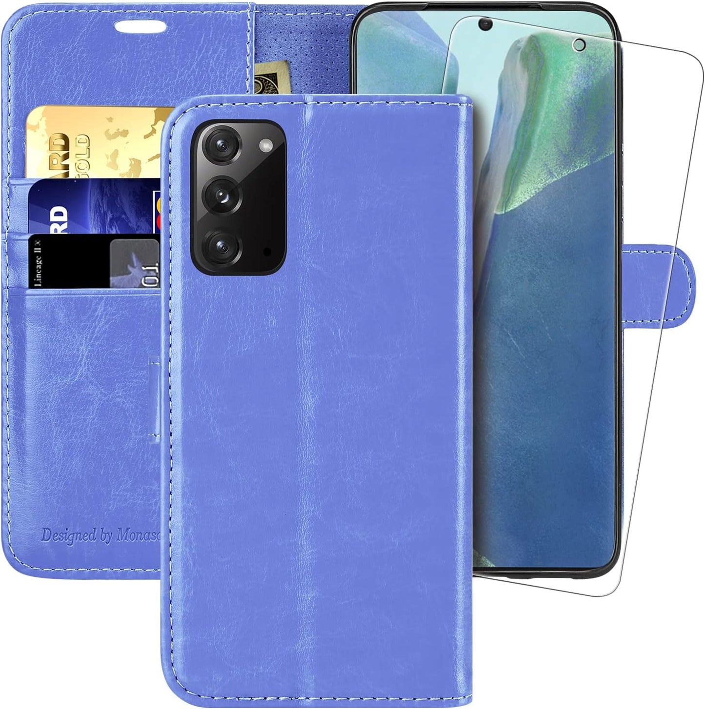 MONASAY Galaxy Note 20 5G Wallet Case, 6.7 Inch, [Included Screen Protector][Rfid Blocking] Flip Folio Leather Cell Phone Cover with Credit Card Holder for Samsung Galaxy Note 20 5G, Black  MONASAY Light Purple  