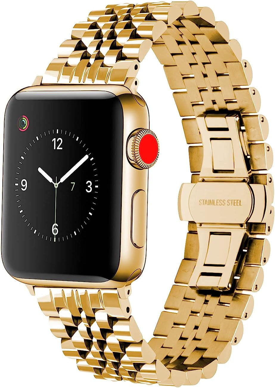 Juntan Watch Band Compatible for Apple Watch 38Mm 40Mm 41Mm 42Mm 44Mm 45Mm 49Mm Iwatch Series 7 6 SE Series 5 4 3 2 1 Gold Rose Gold Black Silver Stainless Steel Bracelet Strap  Juntan Gold 42mm/44mm/45mm/49mm 