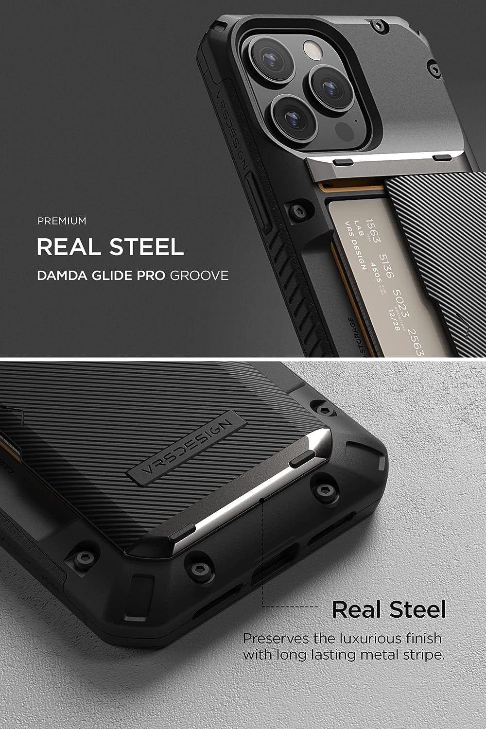VRS Design Damda Glide Pro Phone Case for Iphone 14 Plus, Sturdy Semi Auto Wallet [4 Cards] Case Compatible for Iphone 14 plus (2022) (Groove Black)  VRS DESIGN   