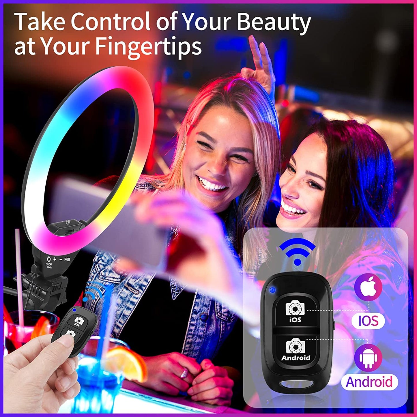 Torjim 12" RGB Ring Light with 67" Tripod Stand, Selfie Ring Light with Phone Holder & Wireless Remote, 3 CCT Modes & 12 Color Modes LED Ring Light for Selfie/Makeup/Tiktok/Youtube  Torjim   