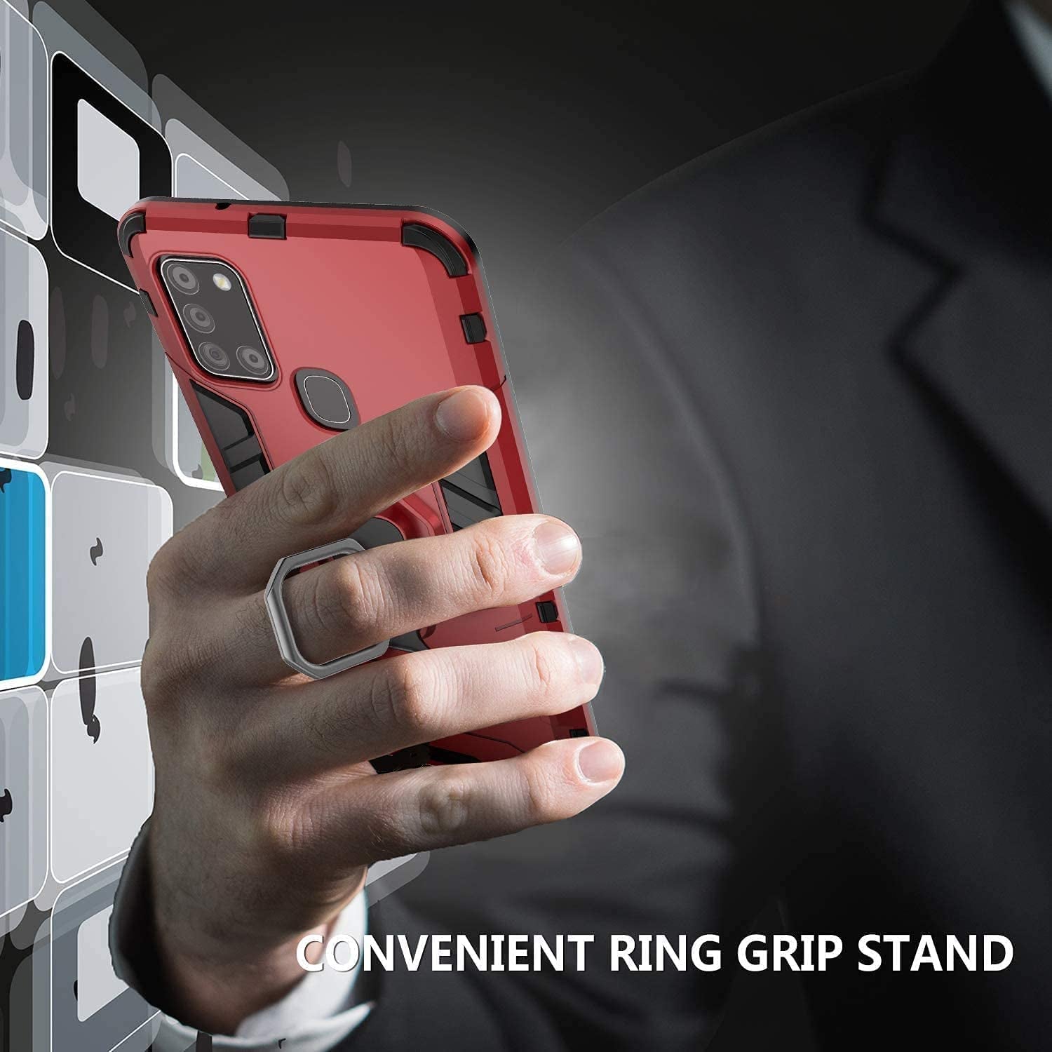 ZMONE Phone Case for Xiaomi Poco F5 5G Case with Glass Screen Protector [2 Pack] Heavy Duty Dual Layer Military Grade Shockproof Protective Cover with Magnetic Ring Kickstand - Red  Chengmi   