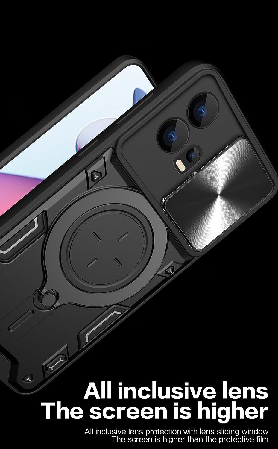 Xbs-Better Hybrid Heavy Duty Bumper Cover with Slide Camera Lens Cover with Built-In 360° Flexible Rotate Holder Magnetic Plate Kickstand Case for Motorola Edge 30 Fusion/S30 Pro-Red  XBS-Better   