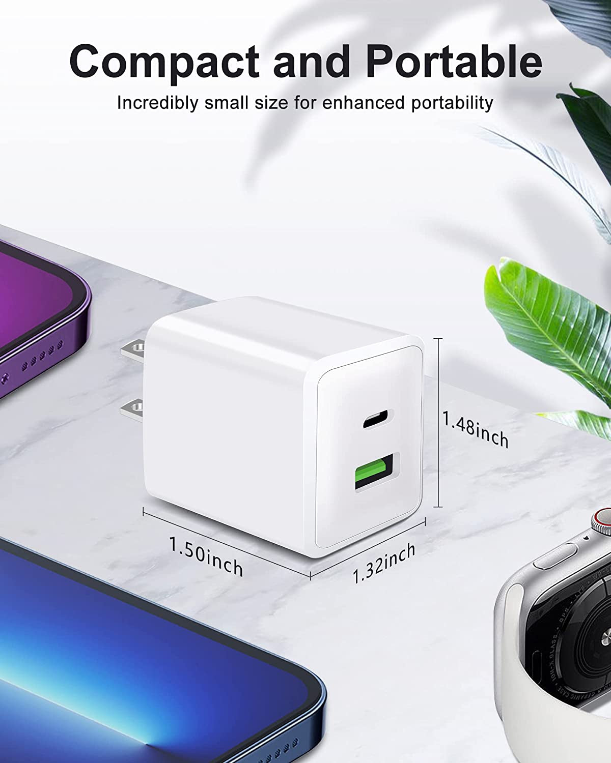 2 Pack USB C Wall Charger, PLSFLICK 20W Dual Port Power Delivery Fast Type C Charging Block Plug Adapter for Iphone 14 13 12 Pro Max Mini XR XS SE, Ipad, Airpods, Samsung Galaxy(White)  Dongguan Hailufang Electronic Technology Co., Ltd.   