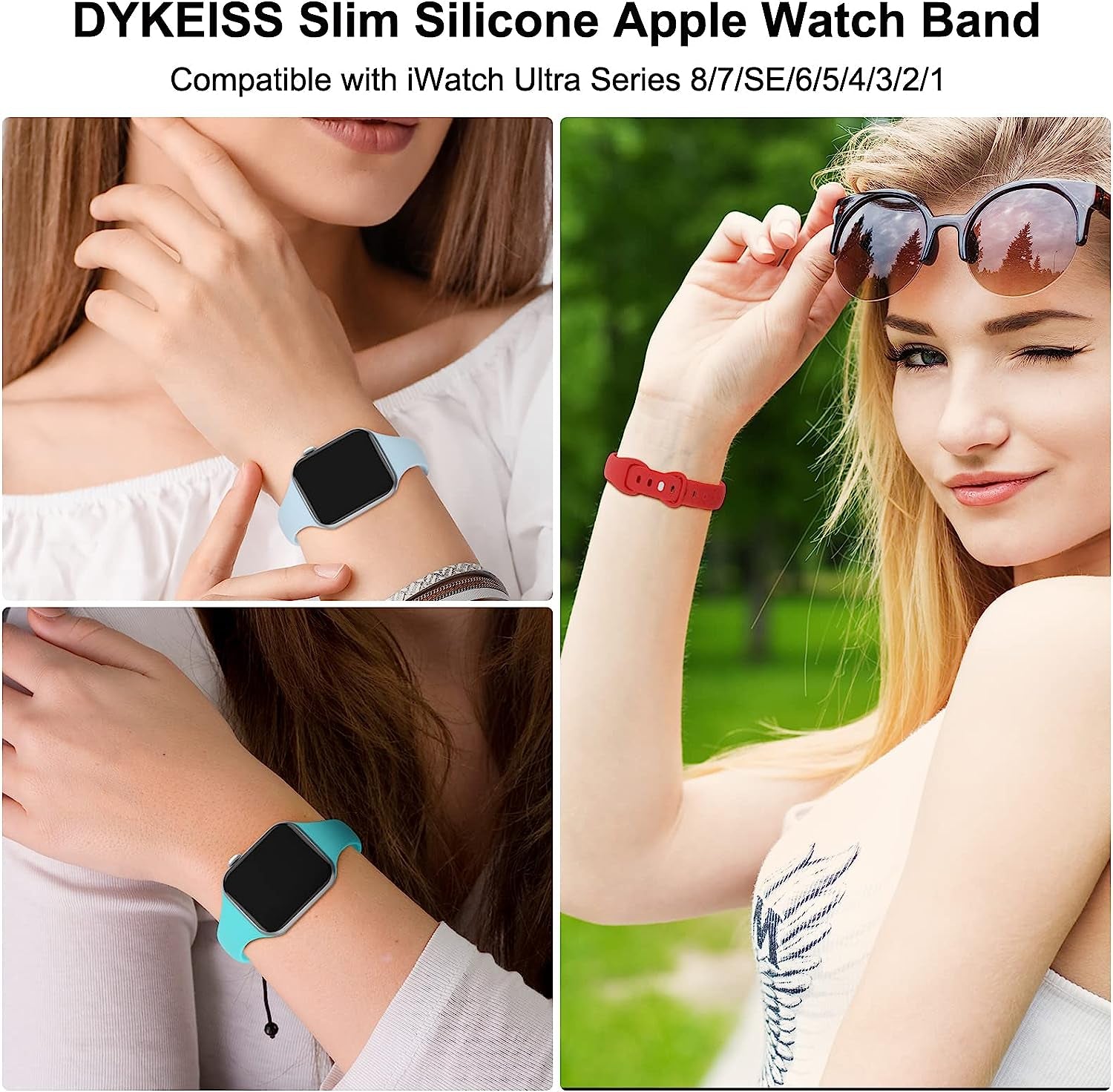 DYKEISS Sport Slim Silicone Band Compatible for Apple Watch Band 38Mm 42Mm 40Mm 44Mm 41Mm 45Mm 49Mm, Thin Soft Narrow Replacement Strap Wristband for Iwatch Ultra Series 8/7/SE/6/5/4/3/2/1 Women Men  DYKEISS   