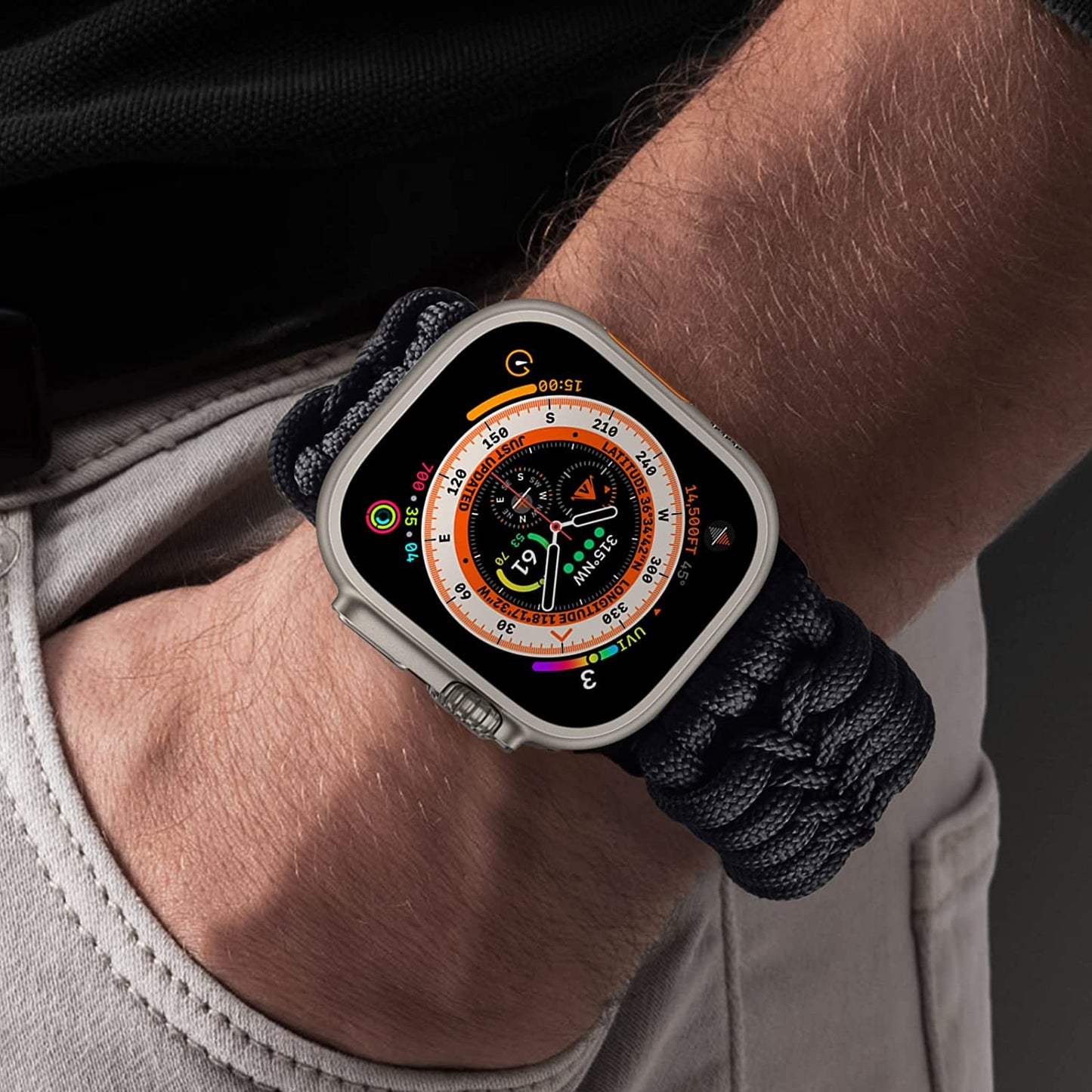 V-MORO Compatible for Apple Watch Band 49Mm 44Mm 45Mm 42Mm, Rugged Military Paracord Nylon Sport Iwatch Ultra Bands Series 8 7 6 SE 5 4 3 2 1 Men Women, Xl-Black  V-MORO   