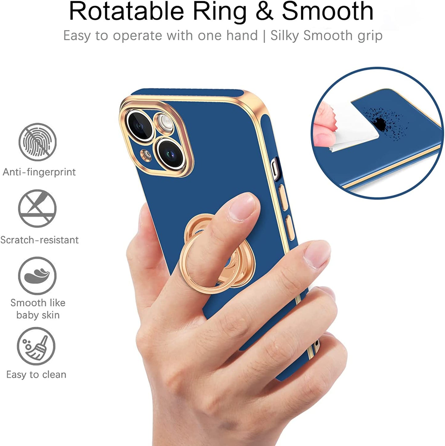 VENINGO Iphone 14 Case,Phone Cases for Iphone 14,Slim Fit Soft 360° Ring Holder Kickstand Magnetic Car Mount Supported Easy Clean Shockproof Protective Cover for Apple Iphone 14 6.1" 2022, Deep Blue  VENINGO   