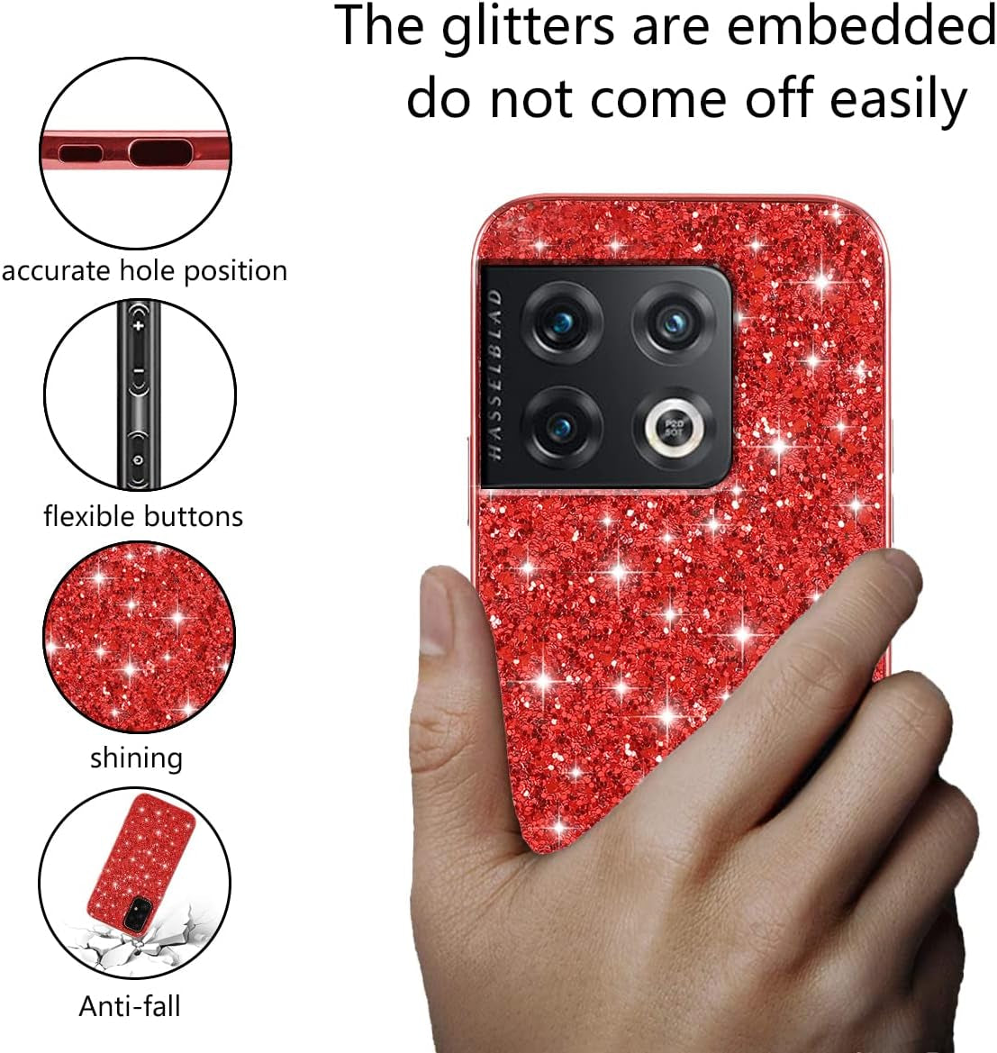 Jancyu Compatible with Oneplus 10 Pro Case, Shockproof Phone Cases for Oneplus 10 Pro Glitter Protective Cover for Women Cute Accessories (Red)  Jancyu   