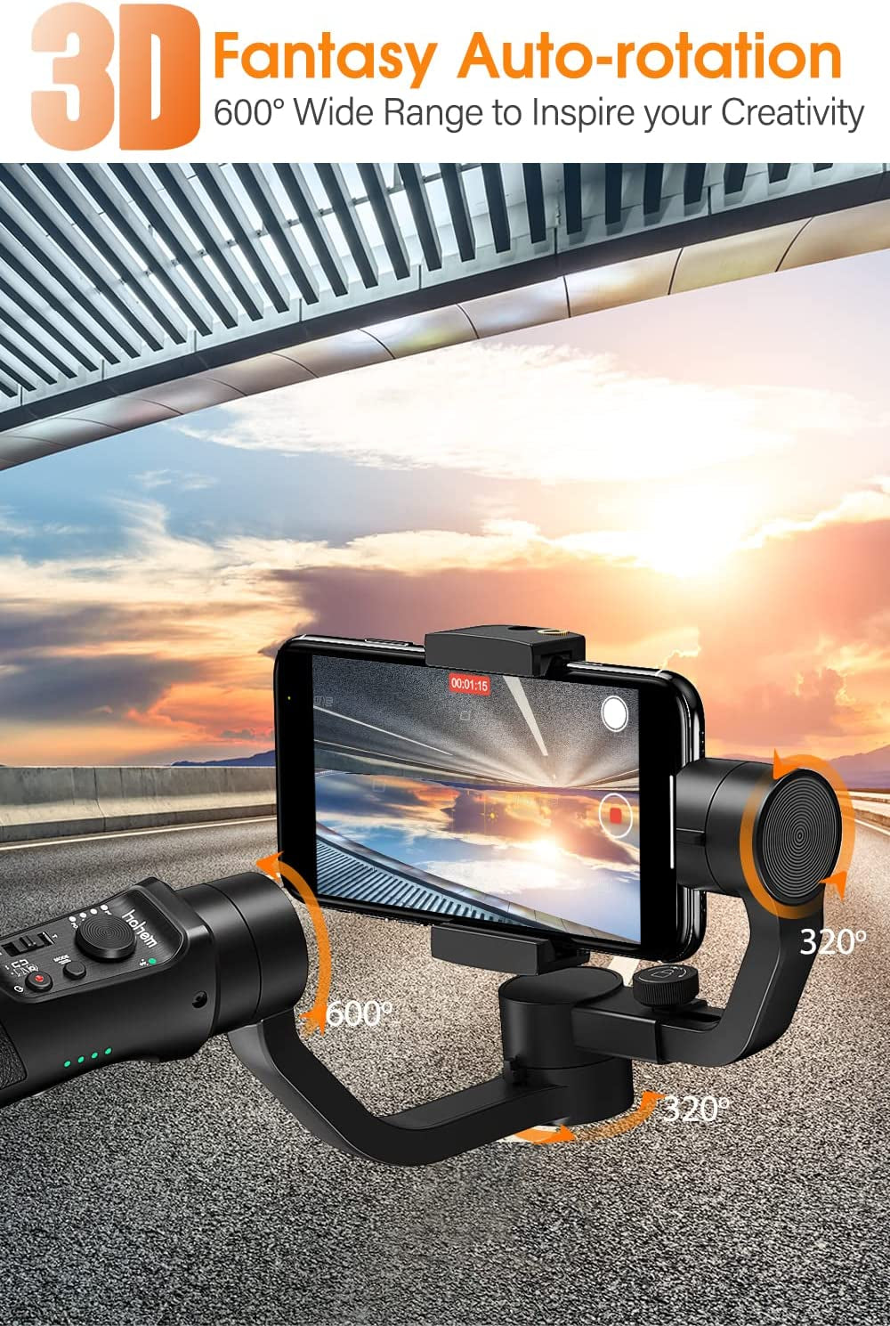 Gimbal Stabilizer for Smartphone, 3-Axis Phone Gimbal for Android and Iphone 14,13,12 PRO, Stabilizer for Video Recording with Face/Object Tracking, 600 °Auto Rotation - Hohem Isteady Mobile Plus  Hohem Technology Co.   