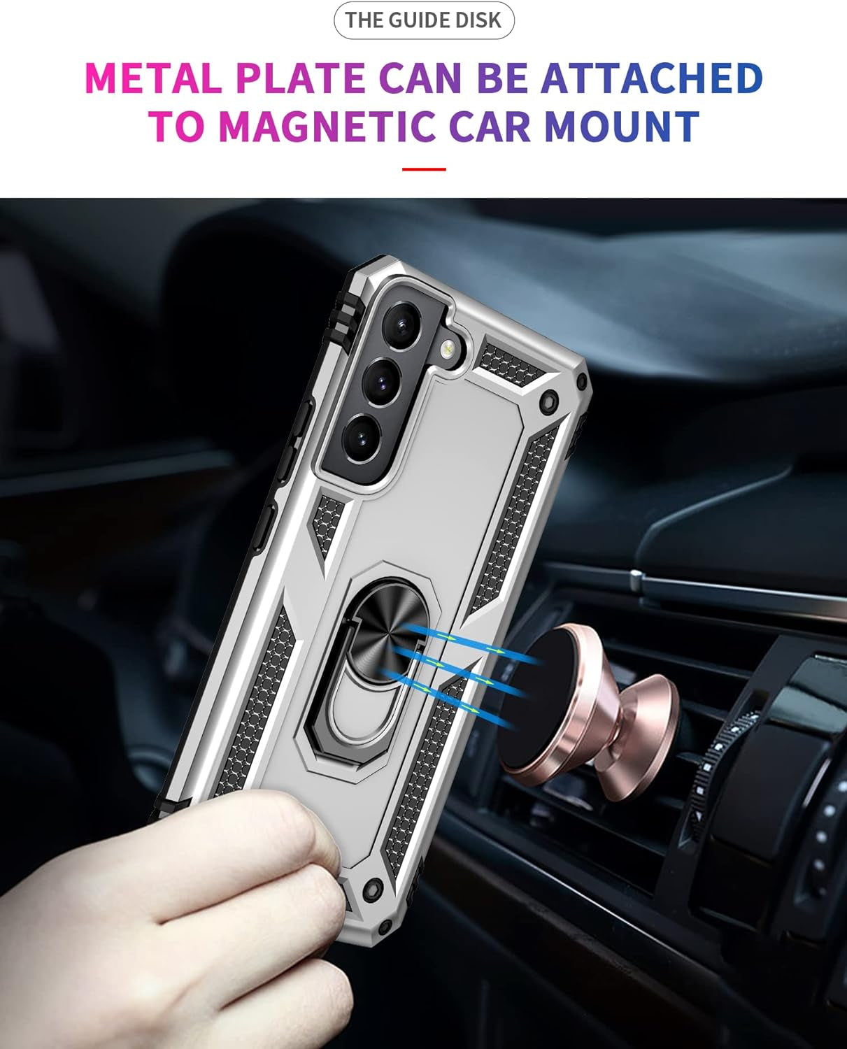 Military Grade Drop Impact for Samsung Galaxy S22 plus Case Galaxy S22+ plus 5G Case 360 Metal Rotating Ring Kickstand Holder Armor Heavy Duty Shockproof Case for Galaxy S22+ plus Phone Case (Silver)  Dionsibei   