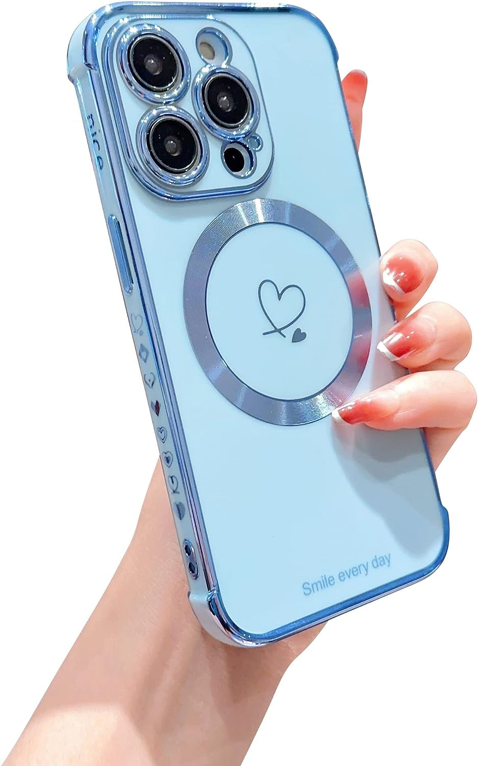 Hosgor Compatible with Magsafe Iphone 14 Pro Case for Women, Luxury Plating Cute Heart with Magnetic Wirless Charging Design Soft TPU Shockproof Bumper Case for Iphone 14 Pro 6.1Inch - (Deep Purple)  Hosgor Blue Iphone 14 Pro Max 