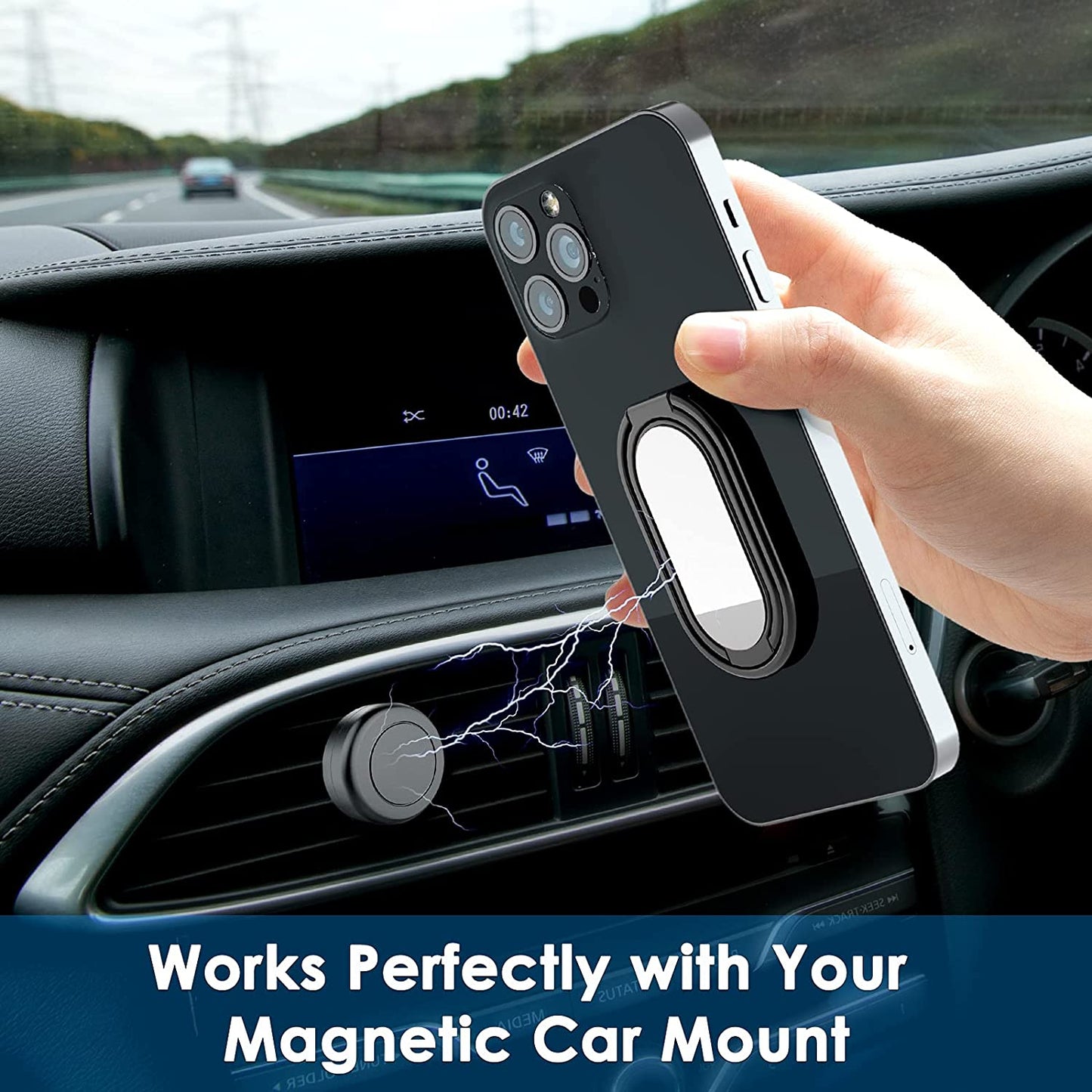 Phone Ring Holder Finger Kickstand, 360° Rotation Cell Phone Ring Holder Stand Metal Phone Back Grip for Magnetic Car Mount Foldable Cell Phone Stand Compatible with Most Smartphones  imeilee   