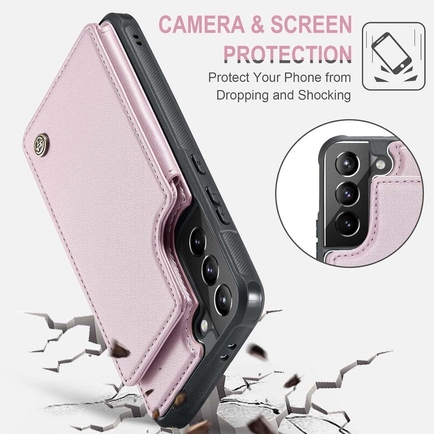 Vinich Samsung Galaxy S21 Case with Card Holder, Samsung S21 Wallet Case for Women Men with RFID Blocking, Durable Leather Kickstand Shockproof Flip Phone Case for Galaxy S21 5G, Rose Gold  Vinich   