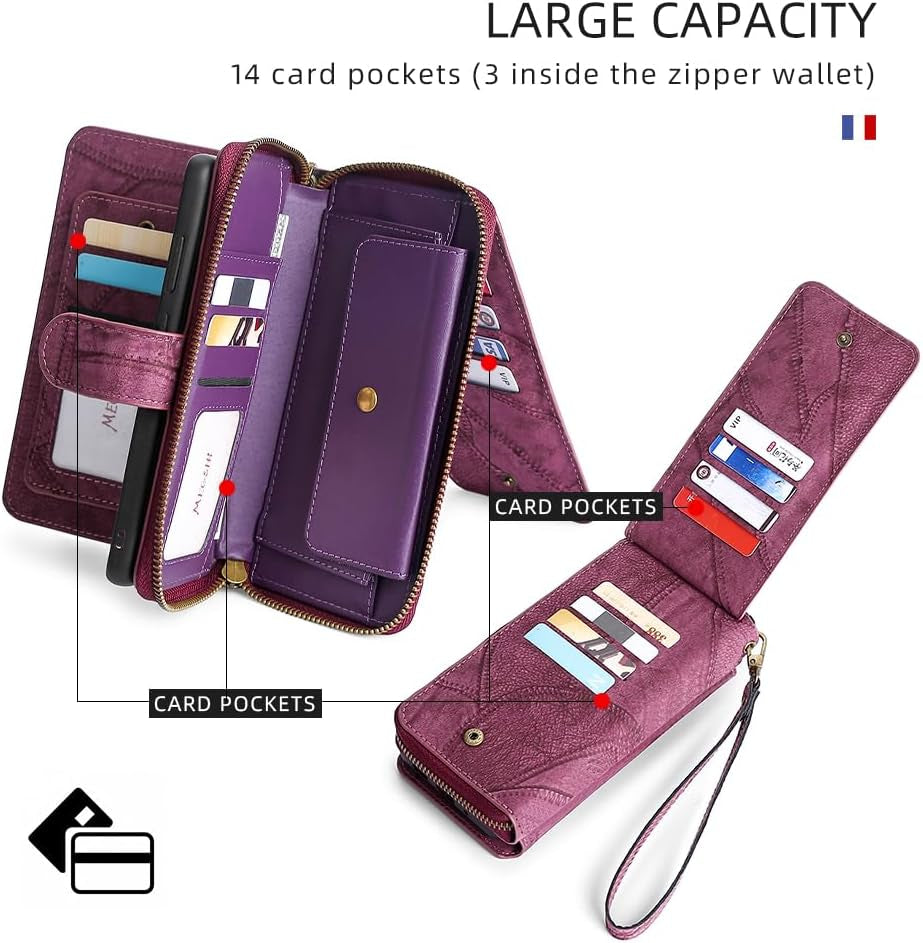 Asuwish Phone Case for Xiaomi Redmi Note 9 Pro/Note 9S/Note9 Pro Max/Poco M2 Pro Zipper Wallet Detachable with Screen Protector and Mirror Card Holder Slot Redme Note9S Note9Pro 4G Women Men Wine Red  Asuwish   