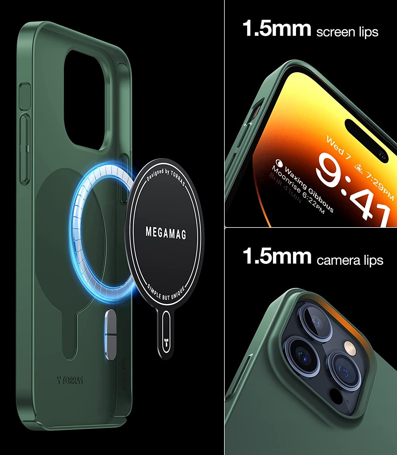 TORRAS Magnetic Slim Fit Designed for Iphone 14 Pro Case, [Ultra Thin as No Case] [Bare Iphone Grip][Compatible with Magsafe] Anti-Scratch Plastic Cover Phone Case for Iphone 14 Pro, Alpine Green  TORRAS   