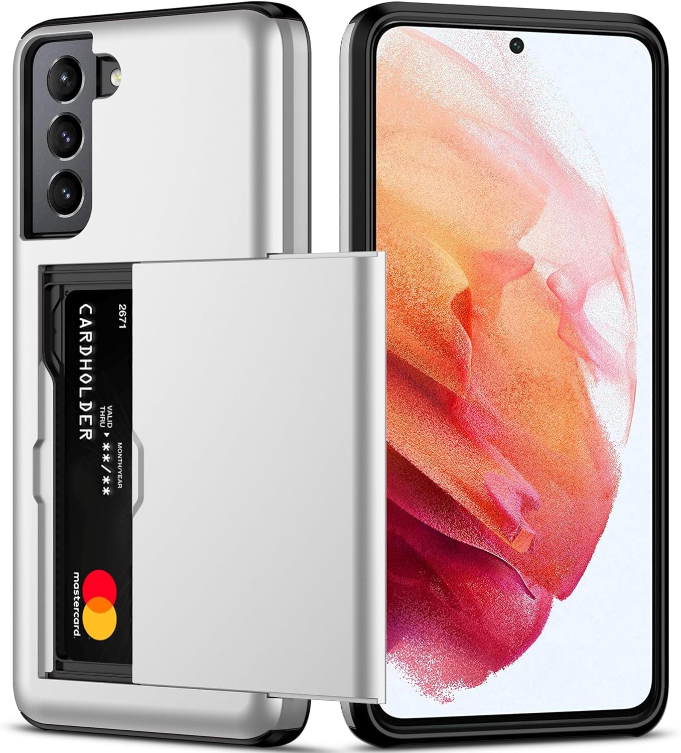 Nvollnoe for Samsung S21 Ultra Case with Card Holder Dual Layer Heavy Duty Protective Galaxy S21 Ultra Case Hidden Card Slot Slim Wallet Case for Samsung S21 Ultra(Rose Gold)  Nvollnoe Silver For Galaxy S21 Plus-6.7'' 