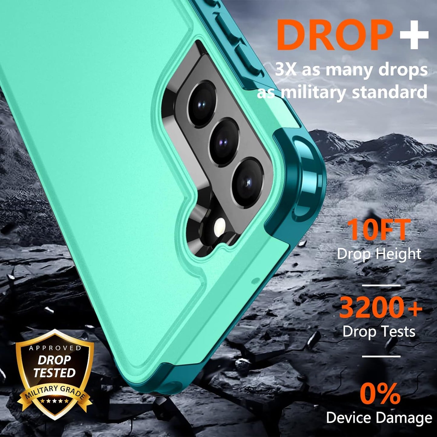 SPIDERCASE for Samsung Galaxy S22 plus Case, [10 FT Military Grade Drop Protection], 2 Pack [Tempered Glass Screen Protector+Camera Lens Protector] Heavy Duty Shockproof Case, Light Green  SPIDERCASE   