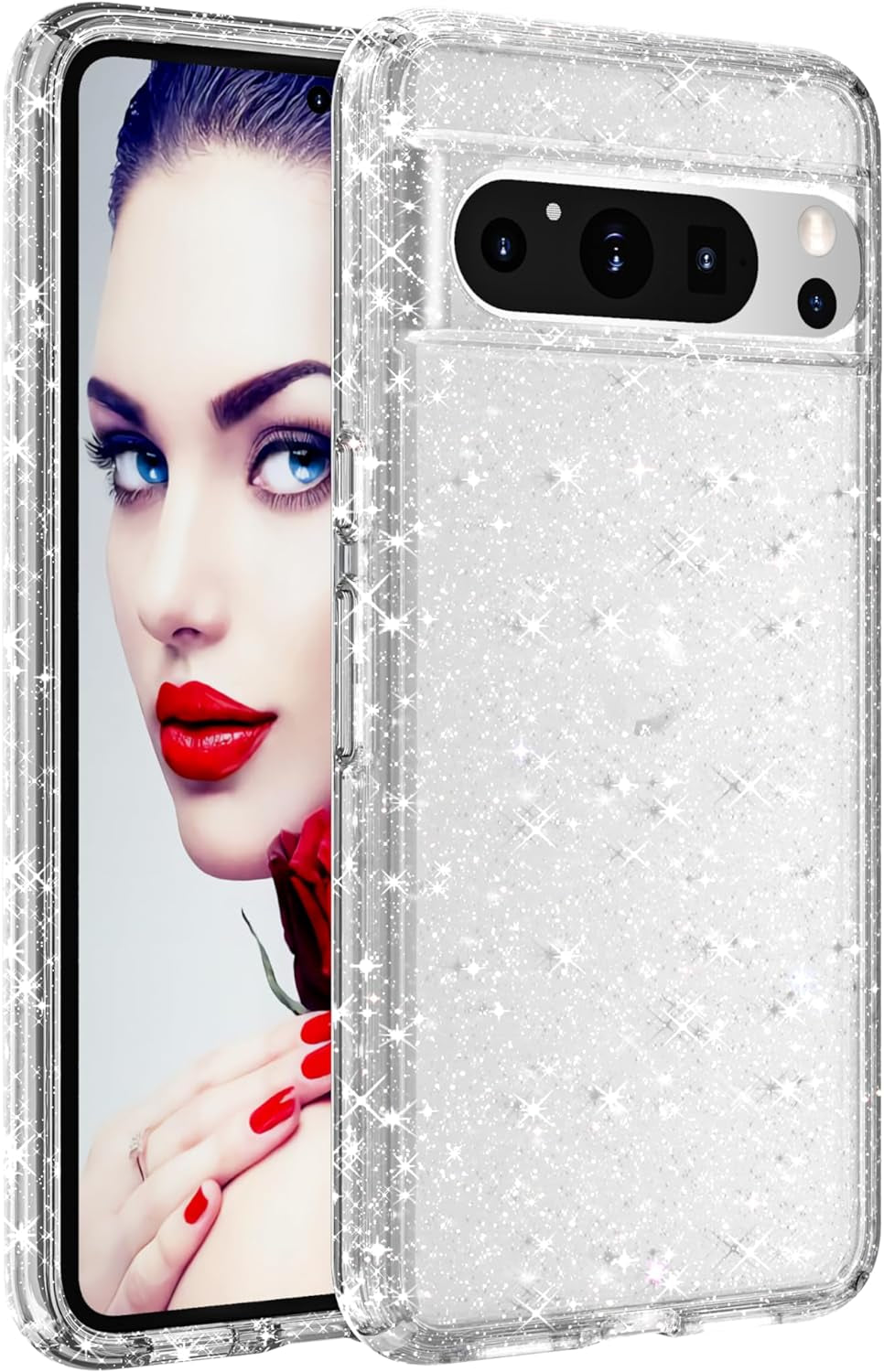 WATACHE for for Google Pixel 8 Pro Case, Cute Phone Case Shockproof Protective Bumper Slim Case for Pixel 8 Pro Case, Clear Glitter  WATACHE   