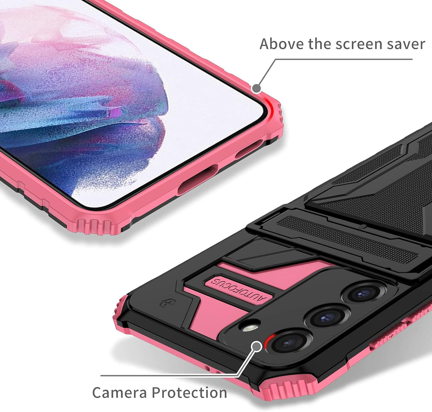 Asuwish Phone Case for Samsung Galaxy S21 plus Glaxay S21+ 5G with Tempered Glass Screen Protector Cover and Card Holder Stand Cell Accessories Gaxaly S21+5G S21Plus 21S + S 21 21+ G5 Women Men Pink  Asuwish   