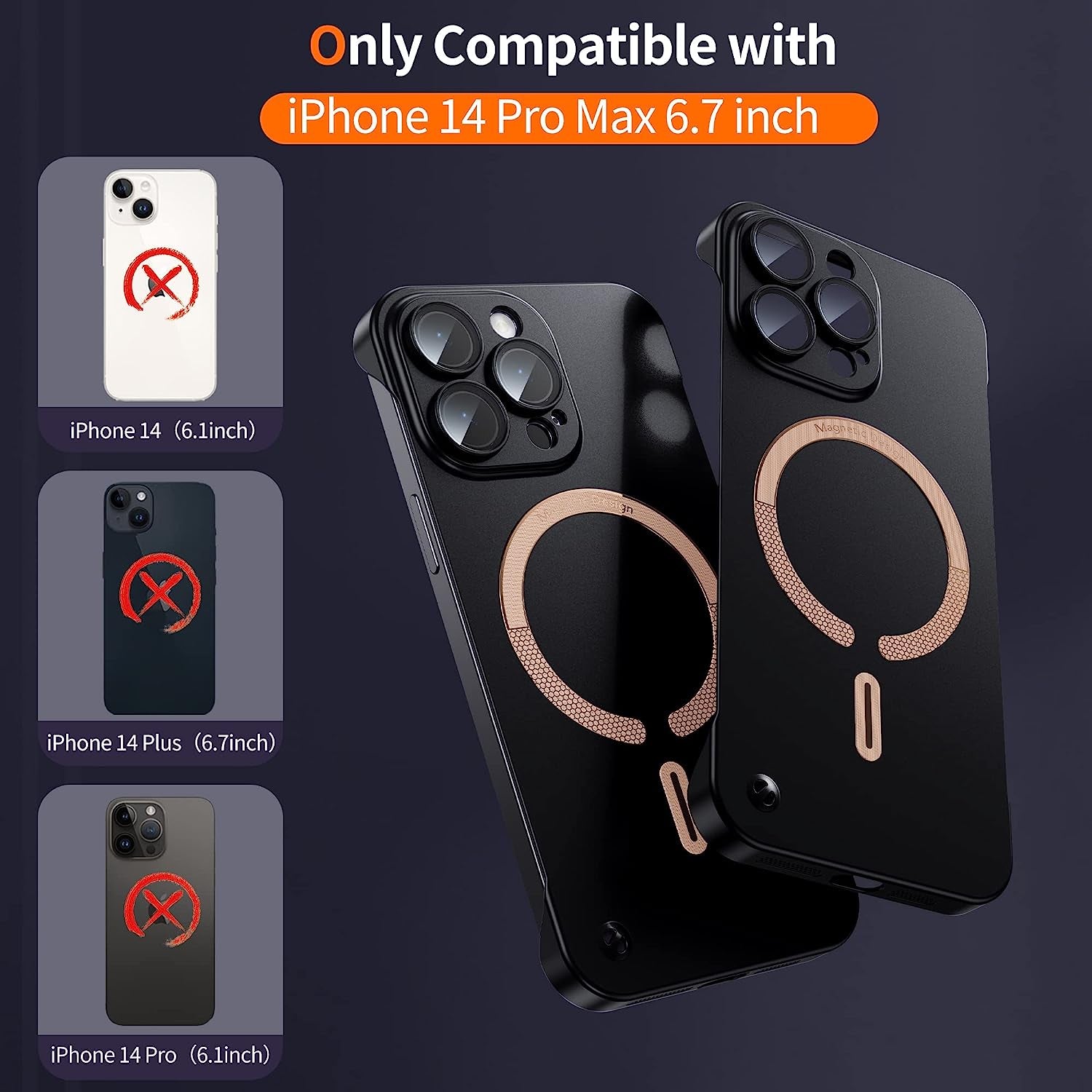 Hoerrye Magnetic Slim Fit Case for Iphone 14 Pro Max Ultra Thin Case with Full Camera Lens Protector [Compatible with Magsafe][No.1 Strong Magnetic] Frameless Phone Protective Cover,Black  Hoerrye   