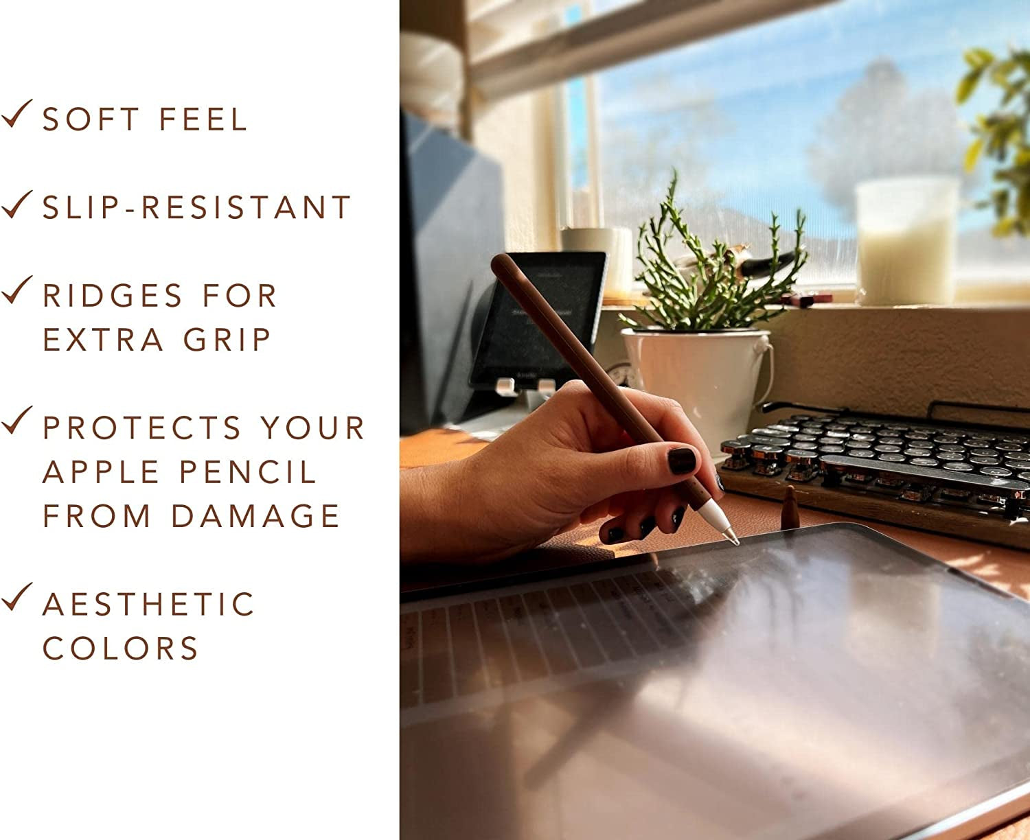 Blue Dune Studio Apple Pencil 2Nd Generation Protective Sleeve Cover Grip, Apple Pencil Case, Compatible with Magnetic Charging and Double Tap, Boho Neutral Colors (Brown/Beige 2-Pack)  Blue Dune Studio   