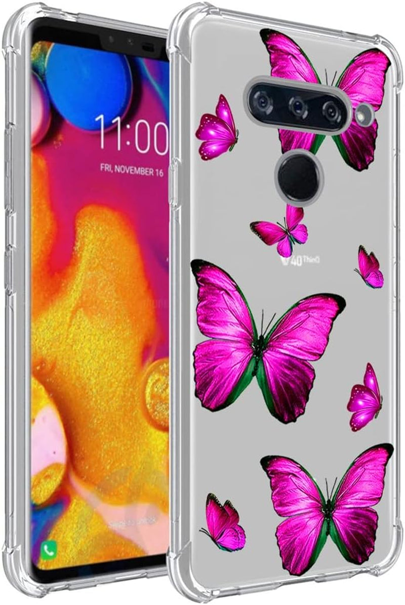 Yerebel Case for LG V40/V40 Thinq Case V405UA0 Cute Case, Clear Flexible Bumper TPU Soft Rubber Silicone Cover Phone Case for LG V40 Thinq (Butterfly)  Yerebel Rosebutterfly  