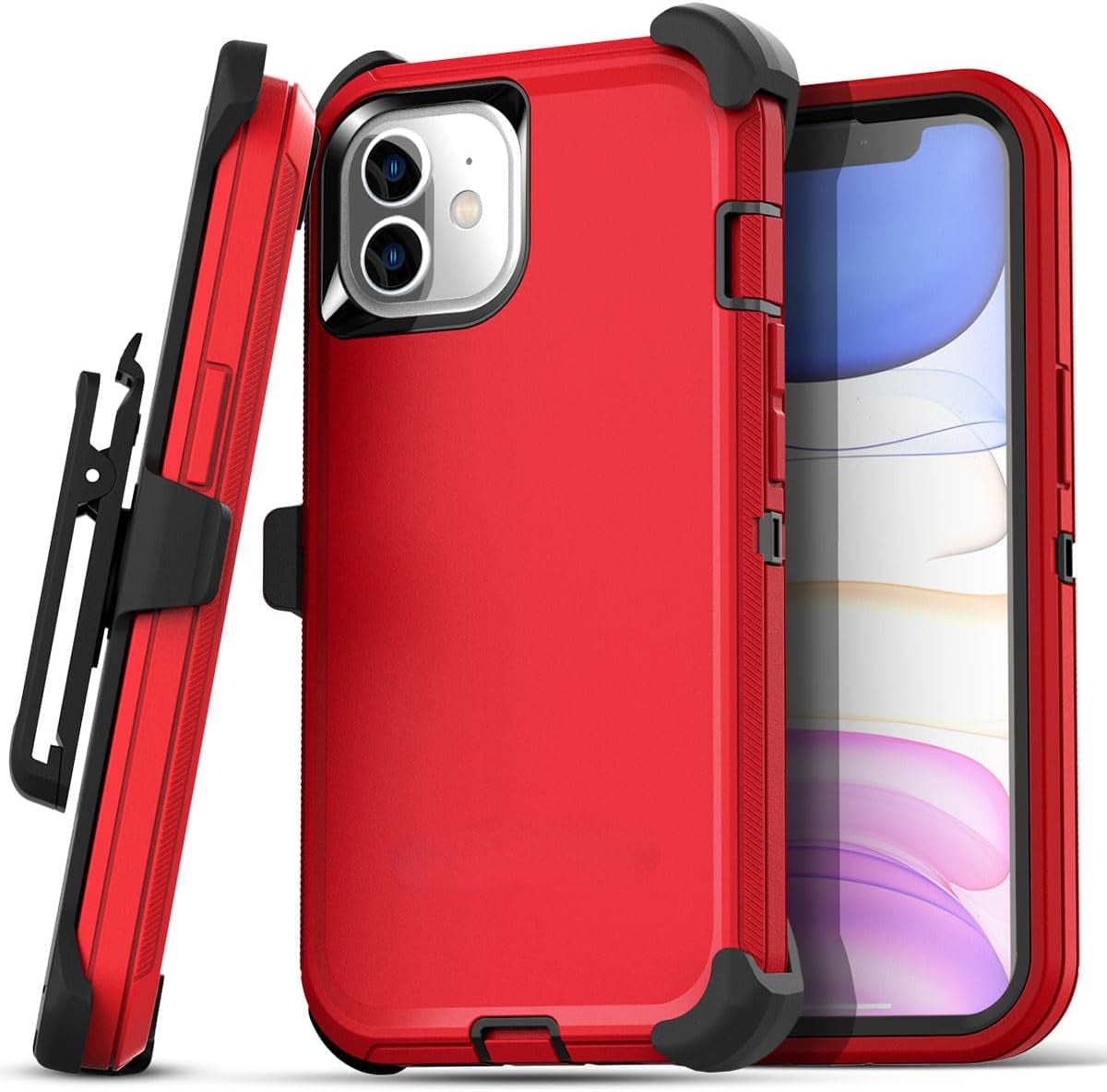 Aicase for Iphone 11 Case (6.1"), Heavy Duty Drop Protection Rugged Shockproof/Drop/Dust Proof 3-Layer Protective Durable Indestructible Phone Cover for Iphone 11, Black  AICase Red/Black(With Belt Clip) Iphone 11 