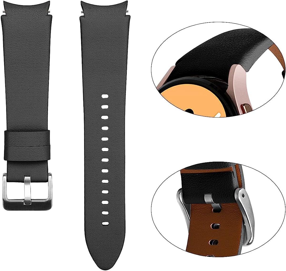 Genuine Leather Bands Compatible for Samsung Galaxy Watch 4 Band 40Mm 44Mm,20Mm Adjustable Sport Replacement Watch Band Straps for Galaxy Watch 4 Classic Band 42Mm 46Mm Women Men  通用   