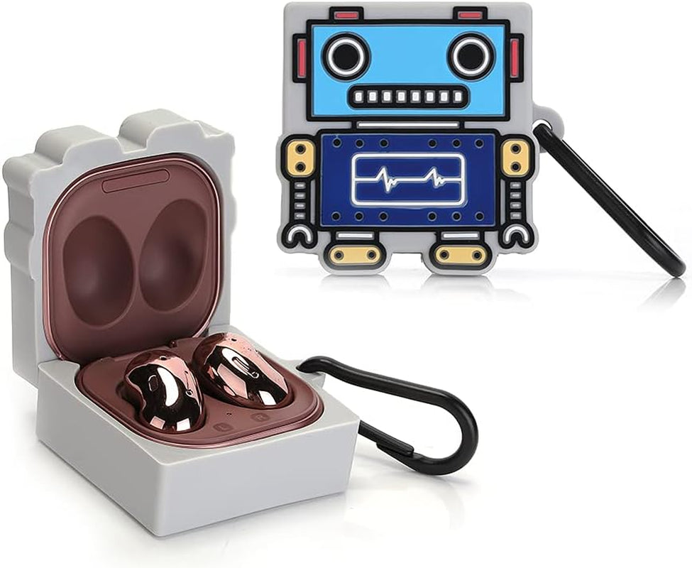 Fit Designed for Samsung Galaxy Buds2 Pro (2022) /Galaxy Buds 2 (2021) /Galaxy Buds Live (2020) /Galaxy Buds Pro (2021), Suublg Silicone Charging Case Protection Cover with Keychain (Estones)  Suublg CuteRobotGray  