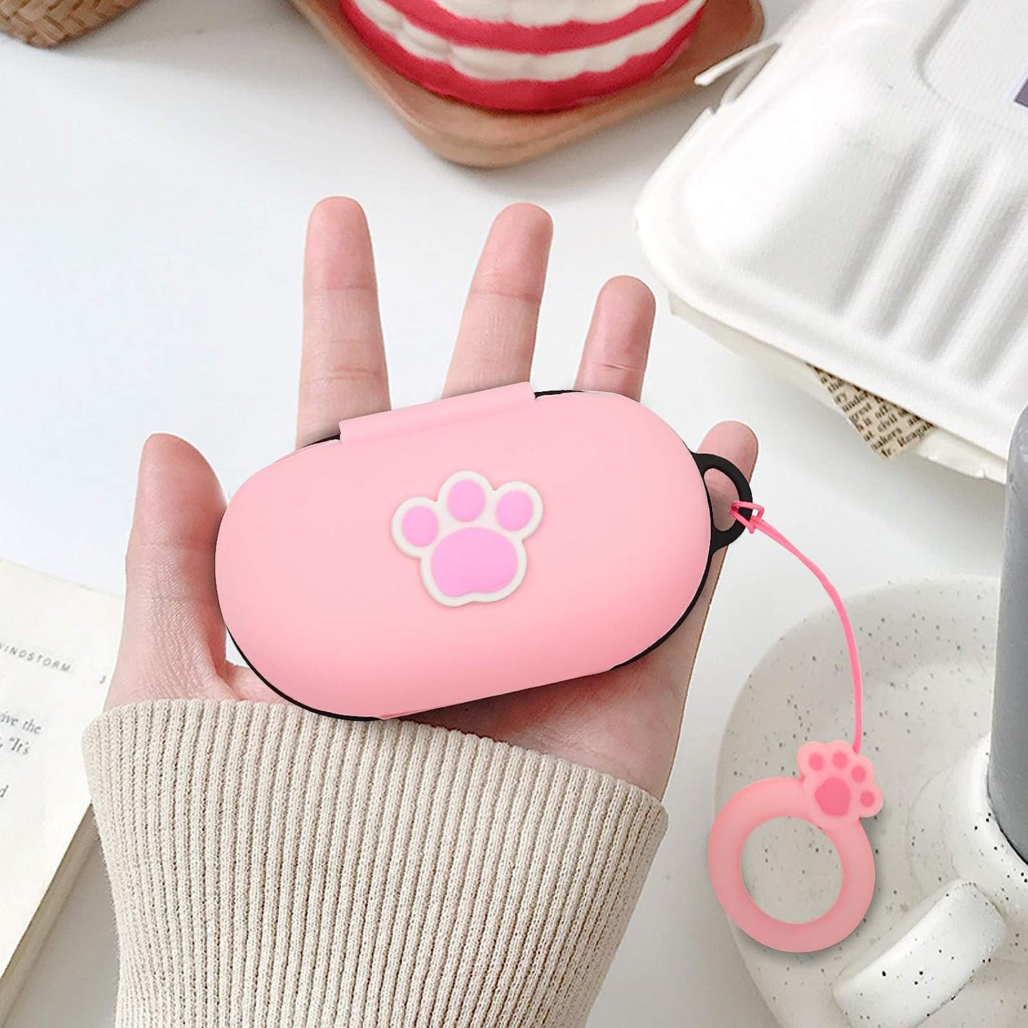Newseego Compatible with Galaxy Buds Case, Cute 3D Funny Cover Soft Silicone Cartoon Shockproof Case with Ring Buckle Keychain Fashion Design Galaxy Buds Silicone Case for Girls Teens-Pink Cat Paw  Newseego   