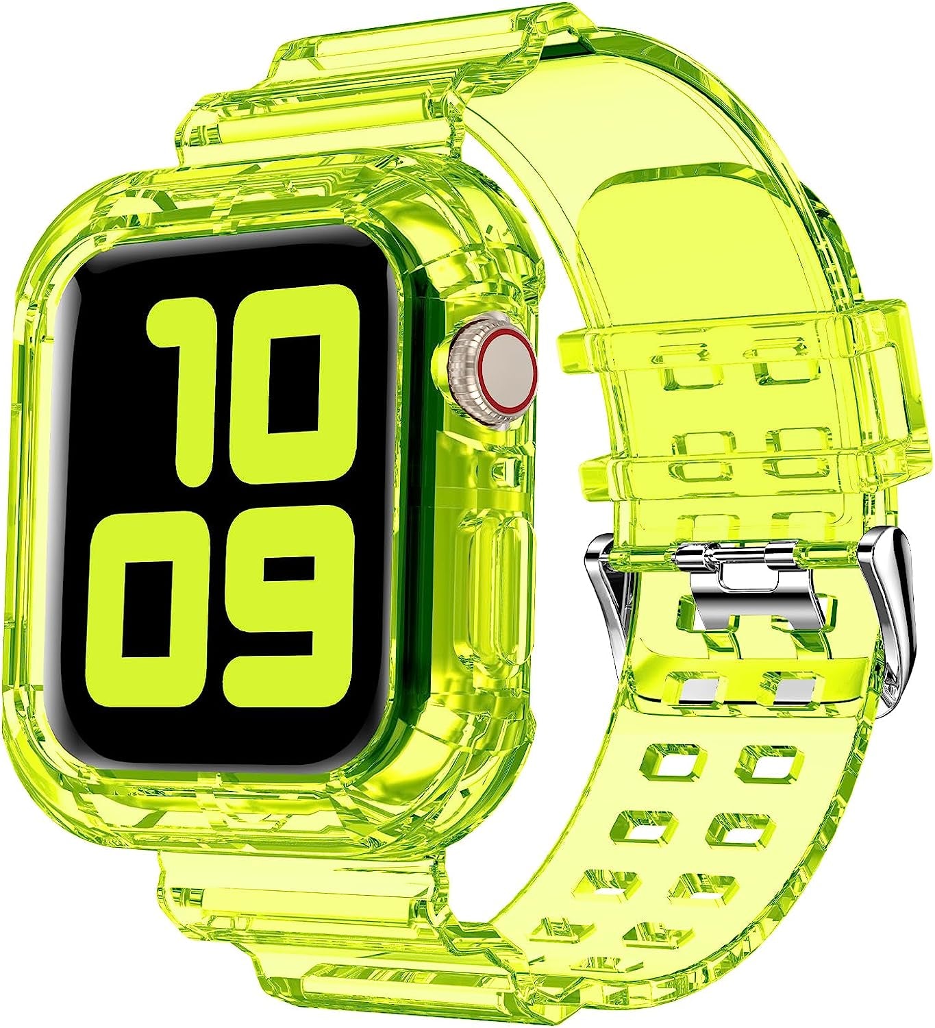 DABAOZA Compatible for Clear Apple Watch Band 38Mm 40Mm 41Mm 42Mm 44Mm 45Mm with Case, Women Girl Glitter Clear Bling Crystal Sport Strap and Bumper for Iwatch Band Ultra SE Series 8/7/6/5/4/3/2/1  DABAOZA Neon Yellow 45mm/44mm/42mm 