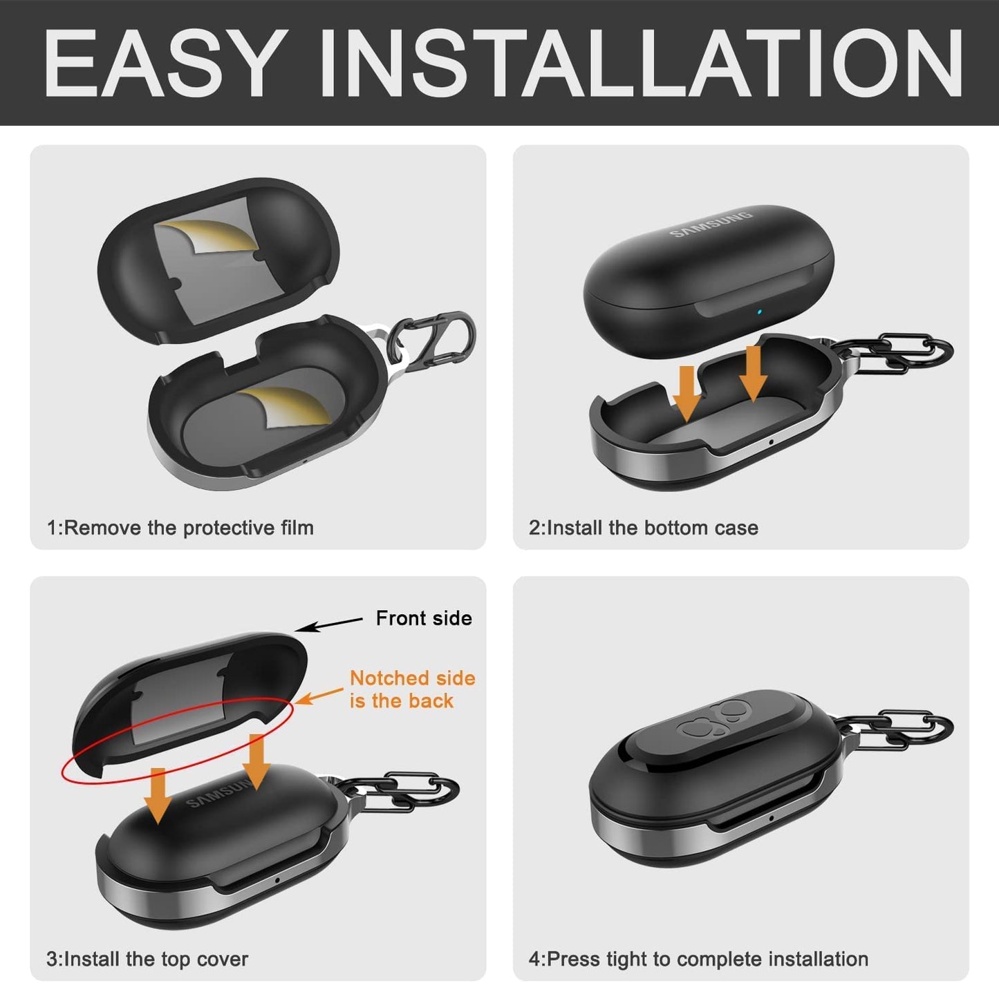 HALLEAST for Galaxy Buds Case Cover, Galaxy Buds+ plus Carrying Case TPU Full Protective Skin with Keychain for Galaxy Buds Wireless 2019 2020 Earbuds Accessories, Black  HALLEAST   