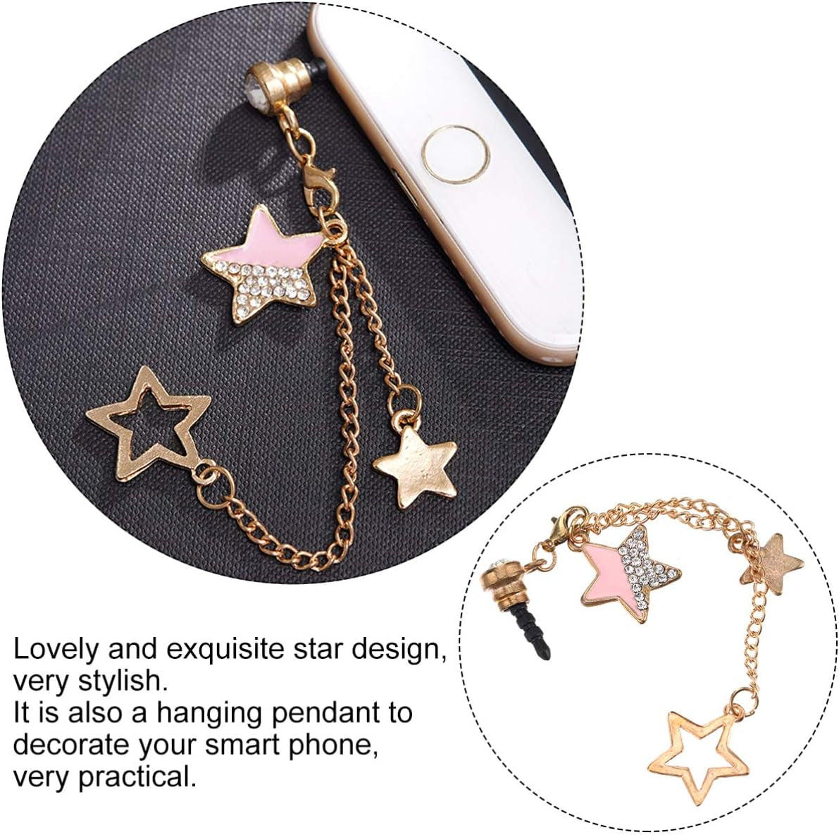 Hemobllo 3Pcs Cell Phone Dust Plug Cute Star Dust Plug Charm Earphone Anti-Dust Plug for Phone Headphone Smartphone Earphone 3.5Mm  Hemobllo   