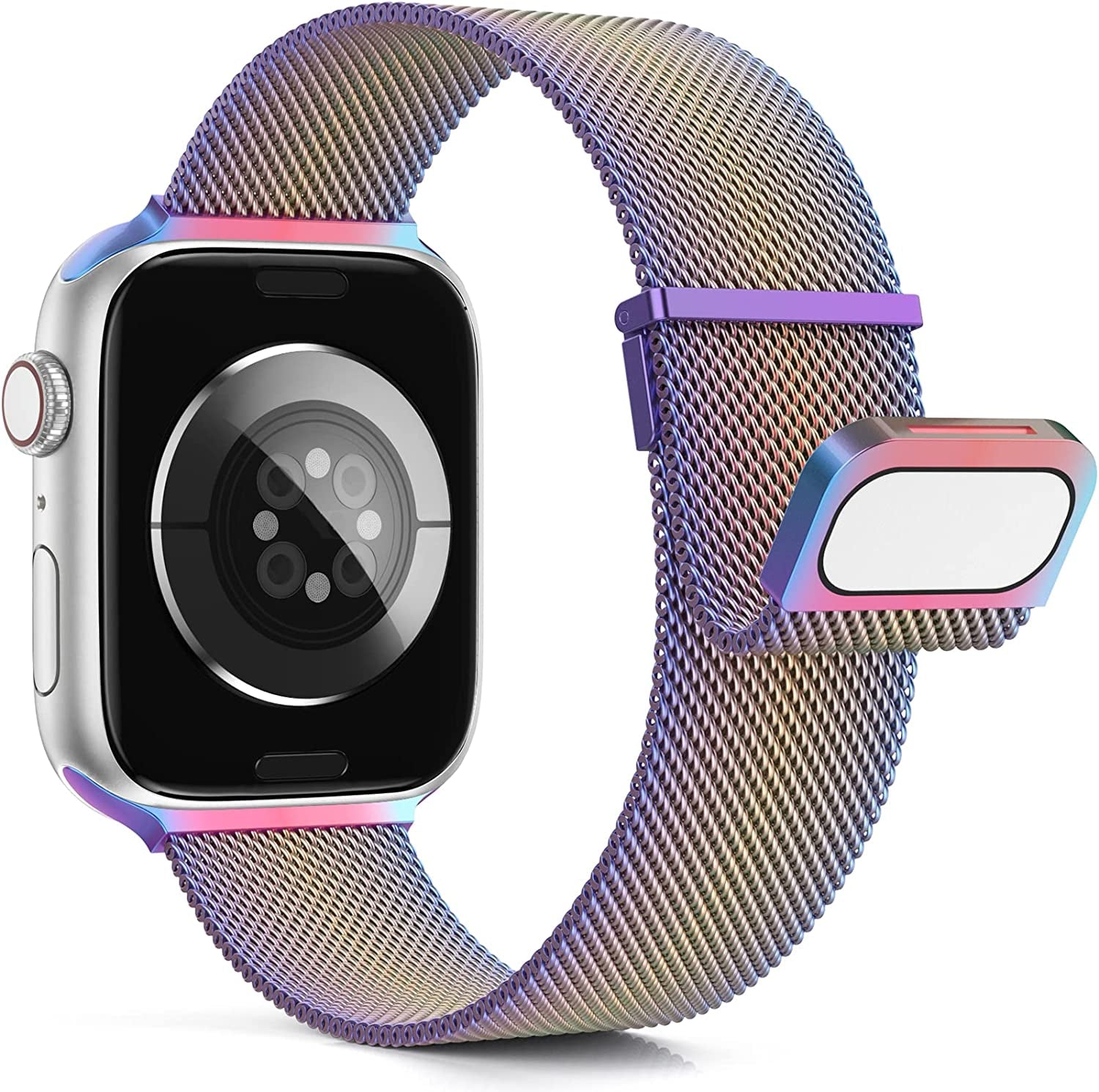 Merlion Magnetic Band for Apple Watch Band 41Mm 40Mm 38Mm 49Mm 45Mm 44Mm 42Mm for Women Men, Mesh Stainless Steel Dual Magnetic Clasp Strap for Iwatch Series 8 7 6 5 4 3 2 1 SE Ultra  Merlion Rainbow 42/44/45/49mm 