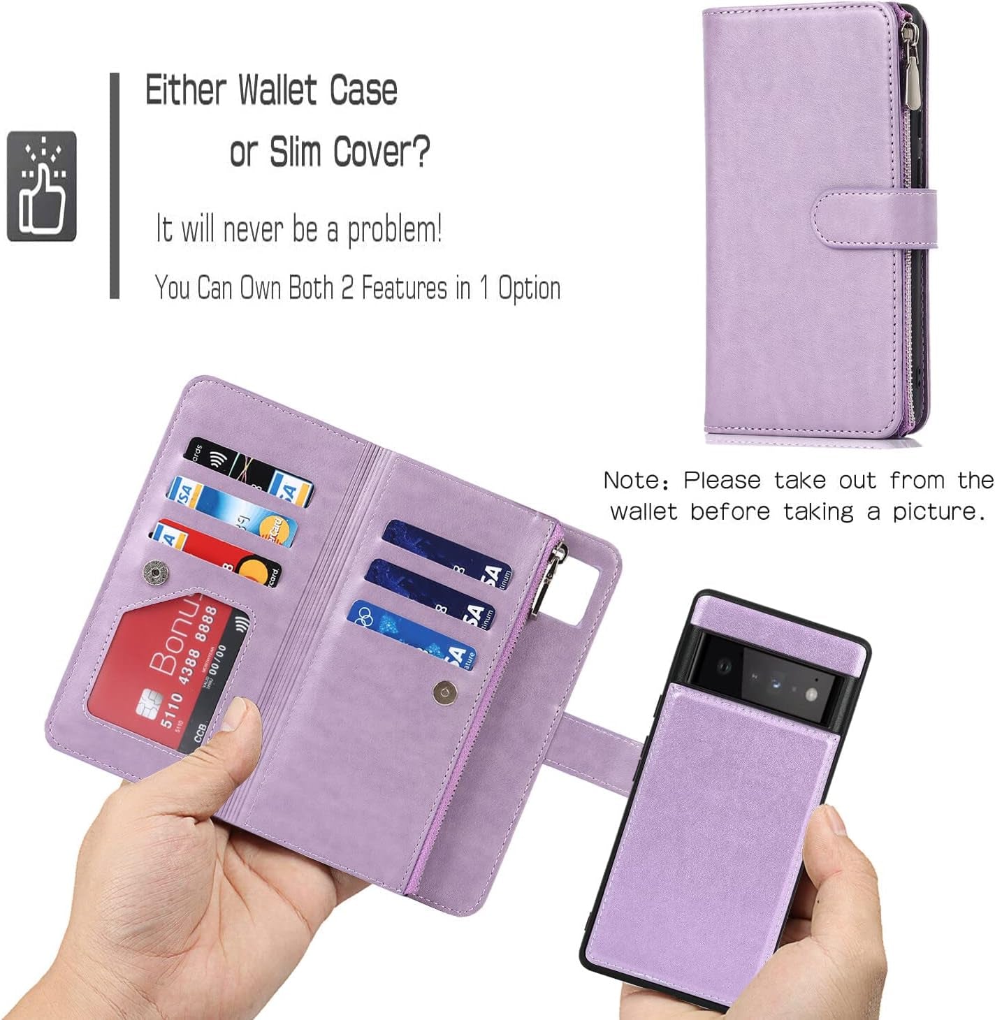 Ｈａｖａｙａ Google Pixel 6 Pro 5G 6.7" Case Zipper Wallet- with 6 Card Holder [RFID Blocking]- Detachable 2-In-1-Wristband Lanyard - for Women and Men-Wireless Charger Compatible Flip Folio Cover-Purple  Ｈａｖａｙａ   