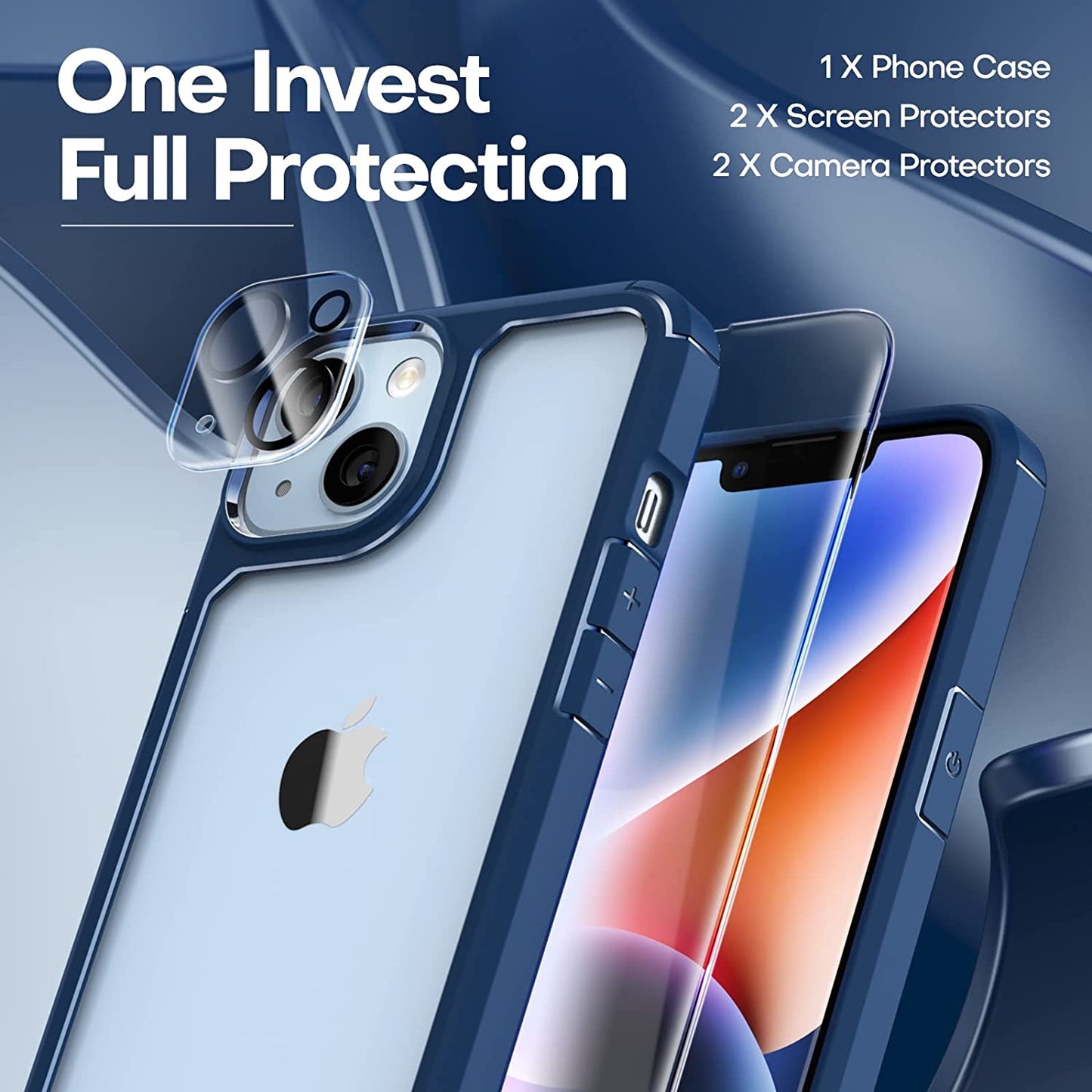 TAURI 5 in 1 Designed for Iphone 14 Case, [Not Yellowing] with 2 Screen Protector + 2 Camera Lens Protector [Military Drop Protection] Shockproof Slim Phone Case for Iphone 14 6.1 Inch-Blue  TAURI   