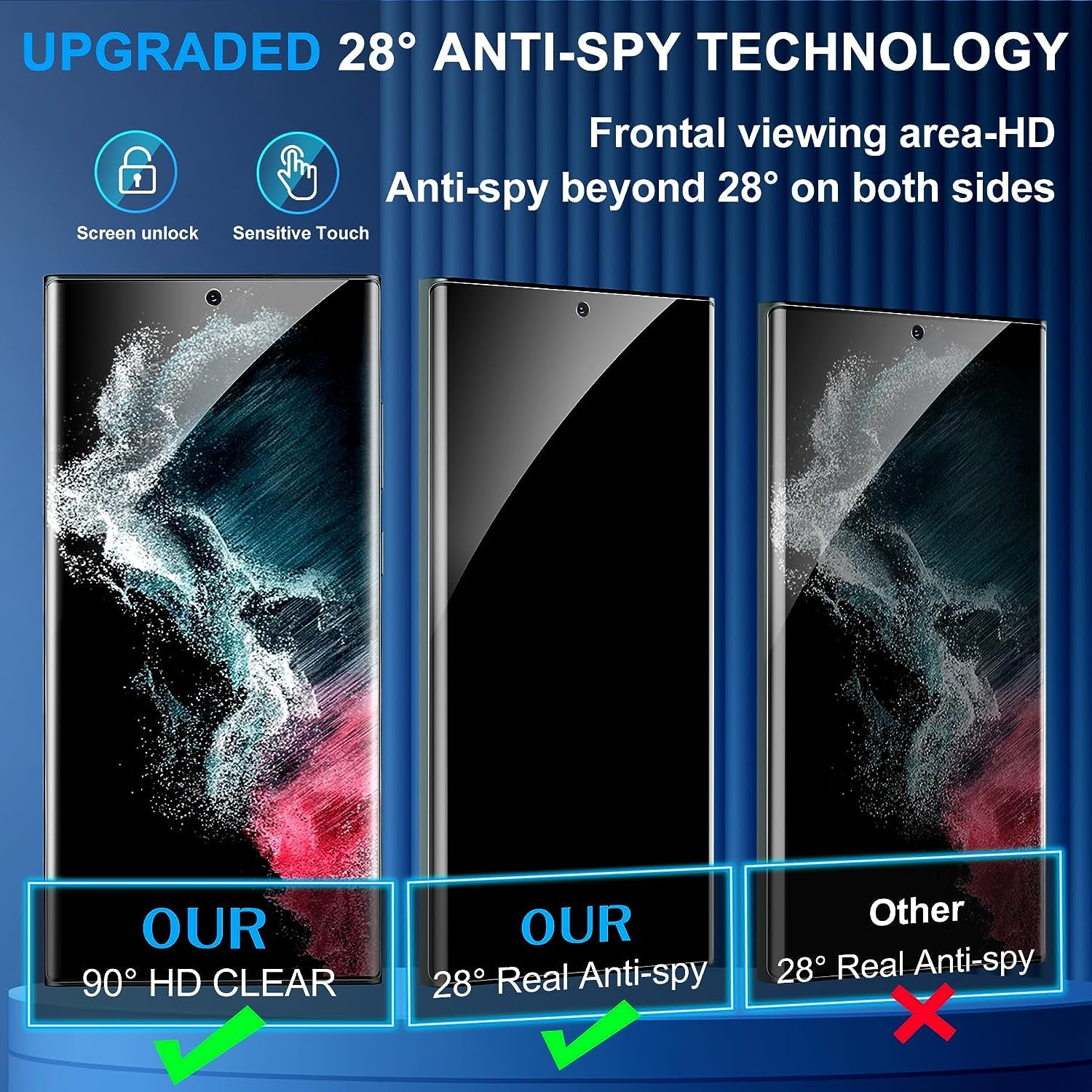 Arshek [2+2 Pack] Galaxy S22 Ultra Privacy Screen Protector, 9H Tempered Glass, Ultrasonic Fingerprint Support, 3D Curved, HD Clear Anti-Spy Film for Samsung S22 Ultra 5G Glass Screen Protector  Arshek   