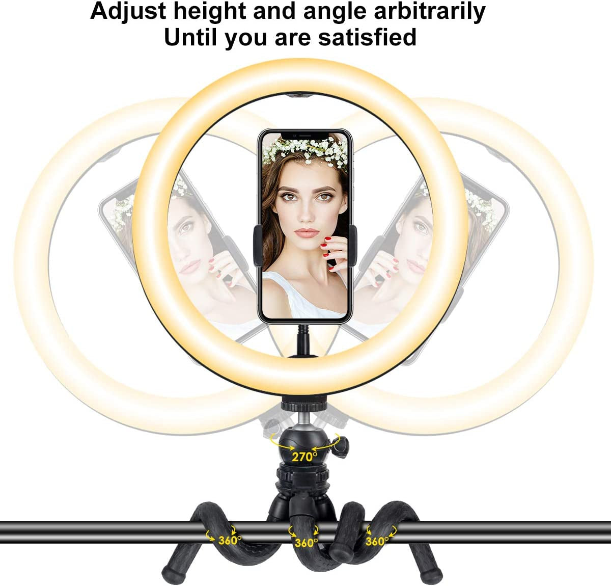 10" Selfie Ring Light with Tripod Stand & Cell Phone Holder, Dimmable Desktop LED Circle Light for Youtube Video/Live Stream/Makeup/Photography for Iphone Android  Wellwerks   