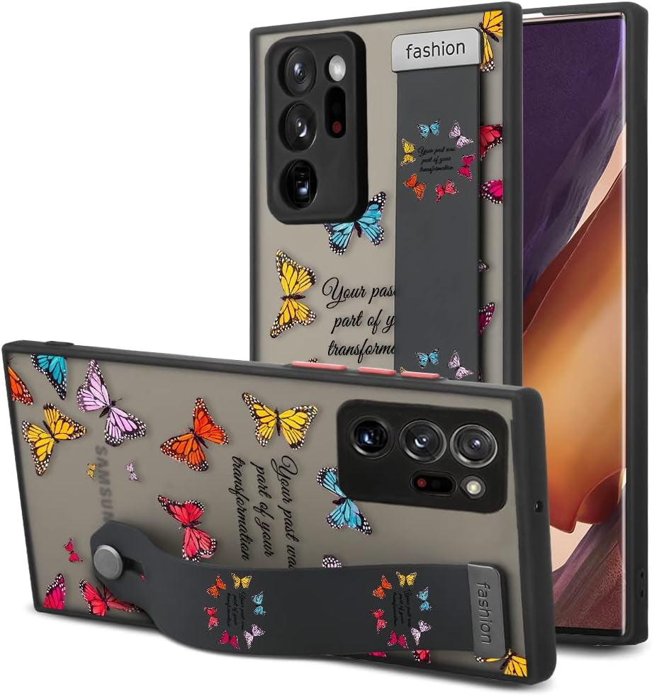 AIGOMARA Compatible Samsung Galaxy Note 20 Ultra Case with Strap Clear Case Cow Print Butterflies Shockproof Protection Soft TPU and Hard PC Back Anti-Scratch Slim Cover for Note 20 Ultra  AIGOMARA New Butterflies  