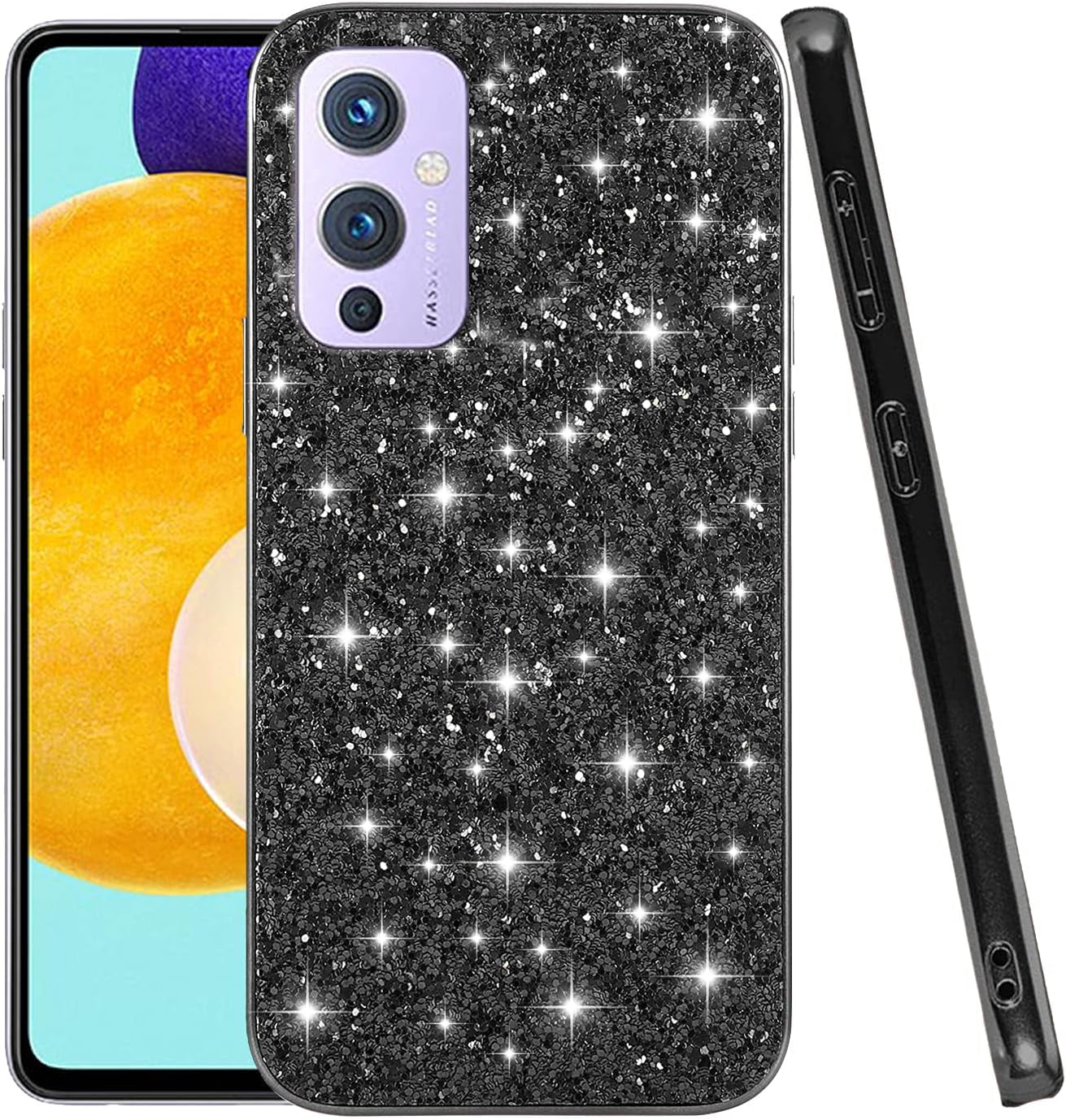 Compatible with Oneplus 9 Case Glitter Shockproof,Oneplus 9 Phone Case Bling Sparkly Soft TPU and PC Silicone Shiny Girl Women Thin Protective Cover (Rose Gold)  Wousunly Black  