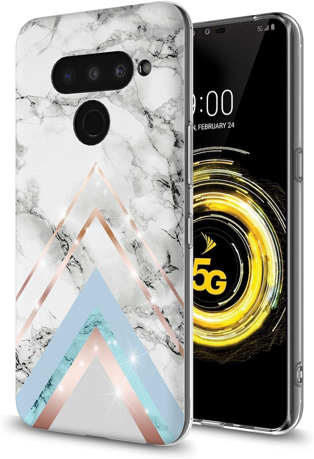 GORGCASE Phone Case Compatible for LG V40 THINQ 2018 Case, LG V40 CASE with Screen Protector,Slim PC Anti-Scratch Shock-Proof Cute Sparkle Bling Girls Women Protective Cover for LG V40 Black Flower  GORGCASE Muosha Triangle  