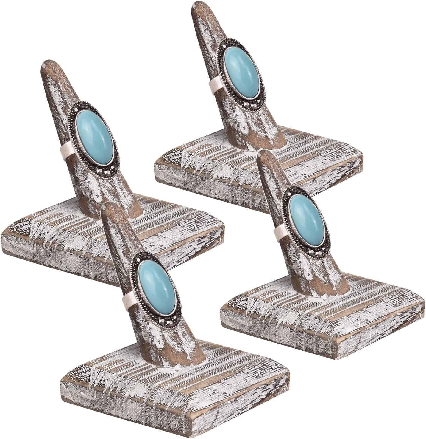 MOOCA 4 Pcs Set Finger Ring Stand Jewelry Display Holder Showcase Display Drawer Ring Storage Jewelry Display Stands for Shows, 2 1/2" W X 2 1/2" D X 2 3/4" H, Brown  MOOCA Antique White  