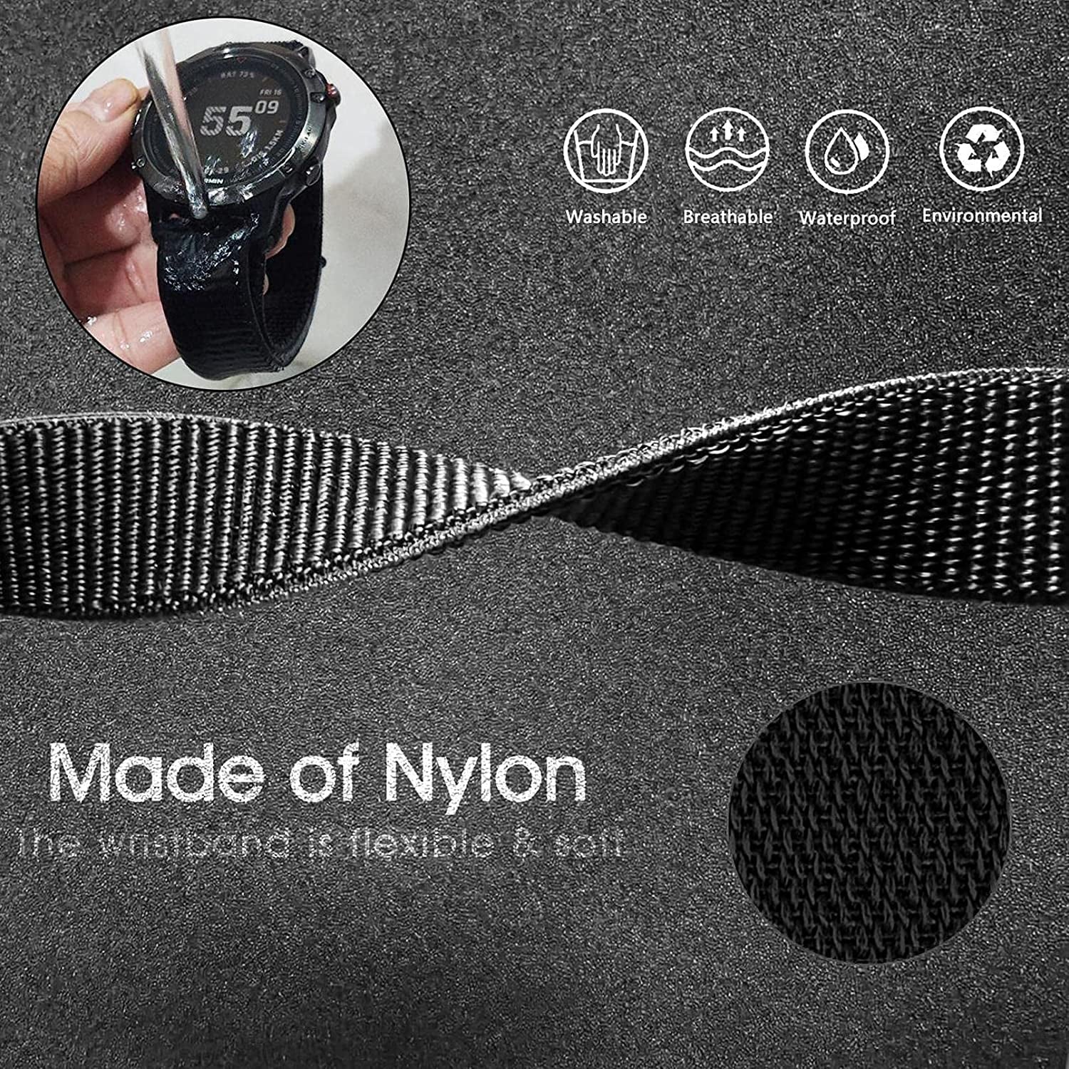 Abanen Hook and Loop Quick Dry Watch Band for Fenix 6/Fenix 5/ Fenix 7/EPIX 2, 22Mm Woven Nylon Ultralight Sport Wristband Strap for Garmin Epix Pro 47Mm,Instinct 2 Solar,Forerunner 955  Abanen   