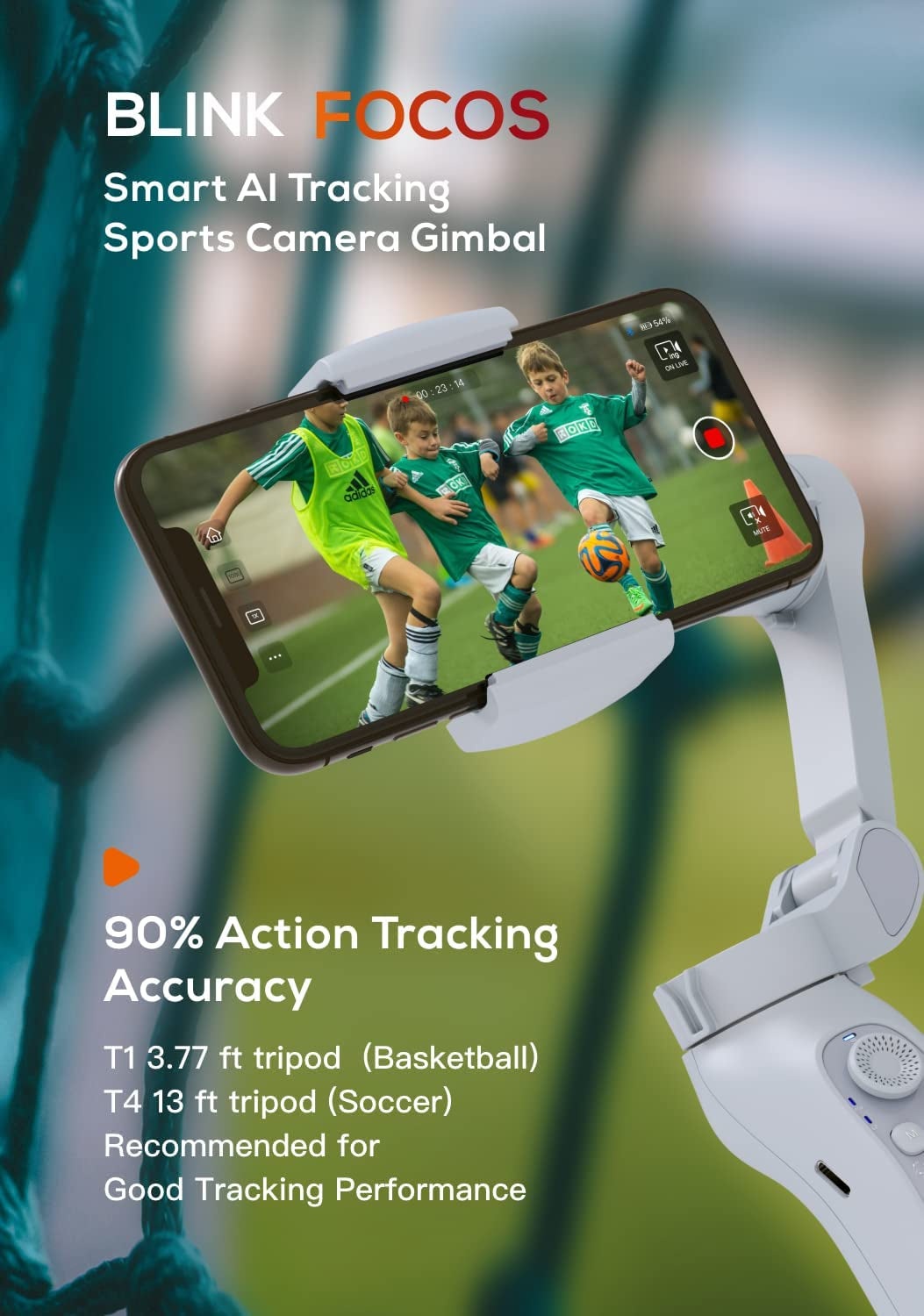Xbot Blink Focos Sports Gimbal, Record Basketball&Soccer Games, AI Automatic Shooting, Unmanned Operation, 3-Axis Phone Gimbal, Portable & Foldable, Live Stream, Support Ios Android  Blink Tech   