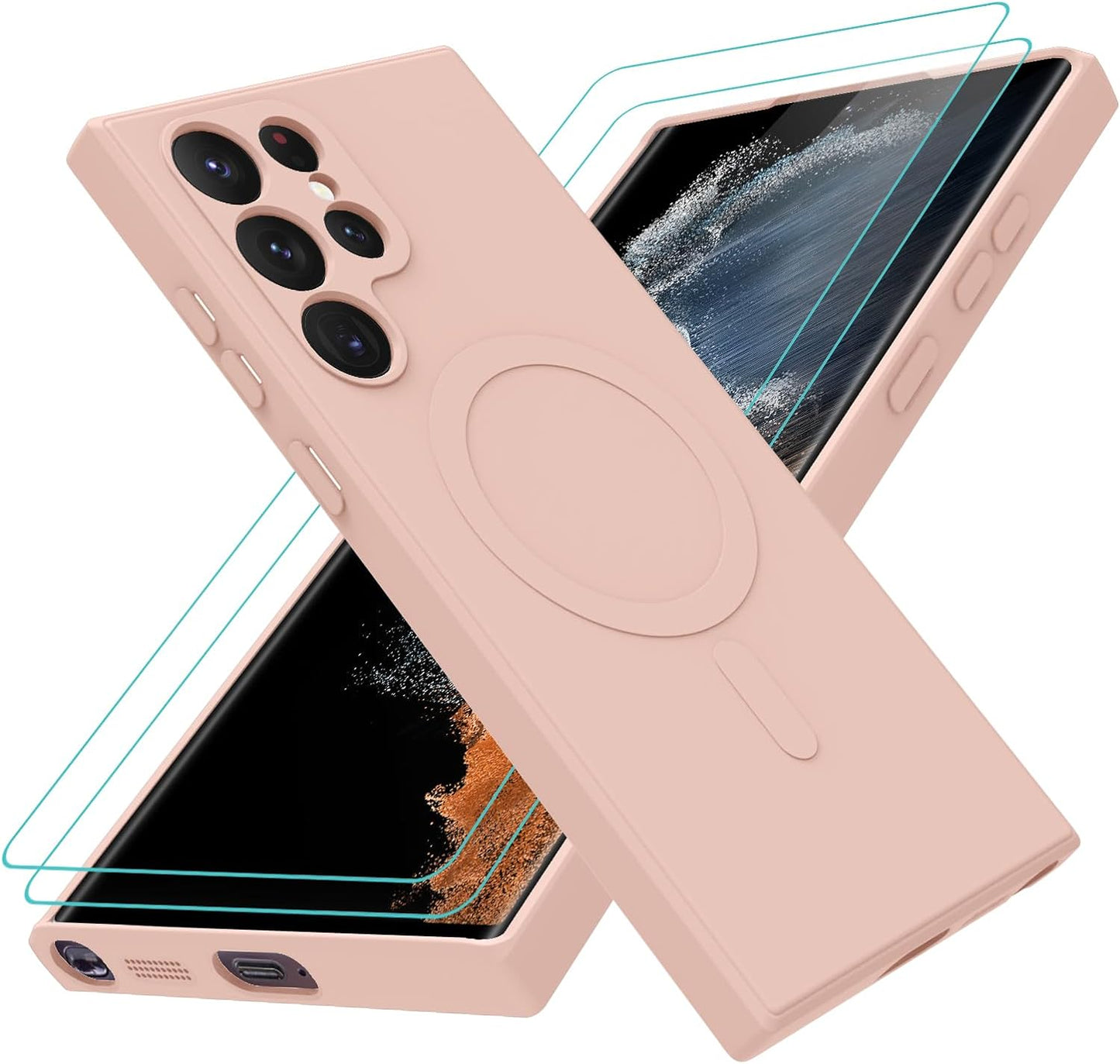 LEOMAKRON for Samsung Galaxy S22 Ultra Case Magnetic Silicone Case Compatible with Magsafe Shiny Spot S22 Ultra Soft Silicone Gel Rubber Bumper Magnetic Case Shockproof Case Black  LEOMAKRON Pink  